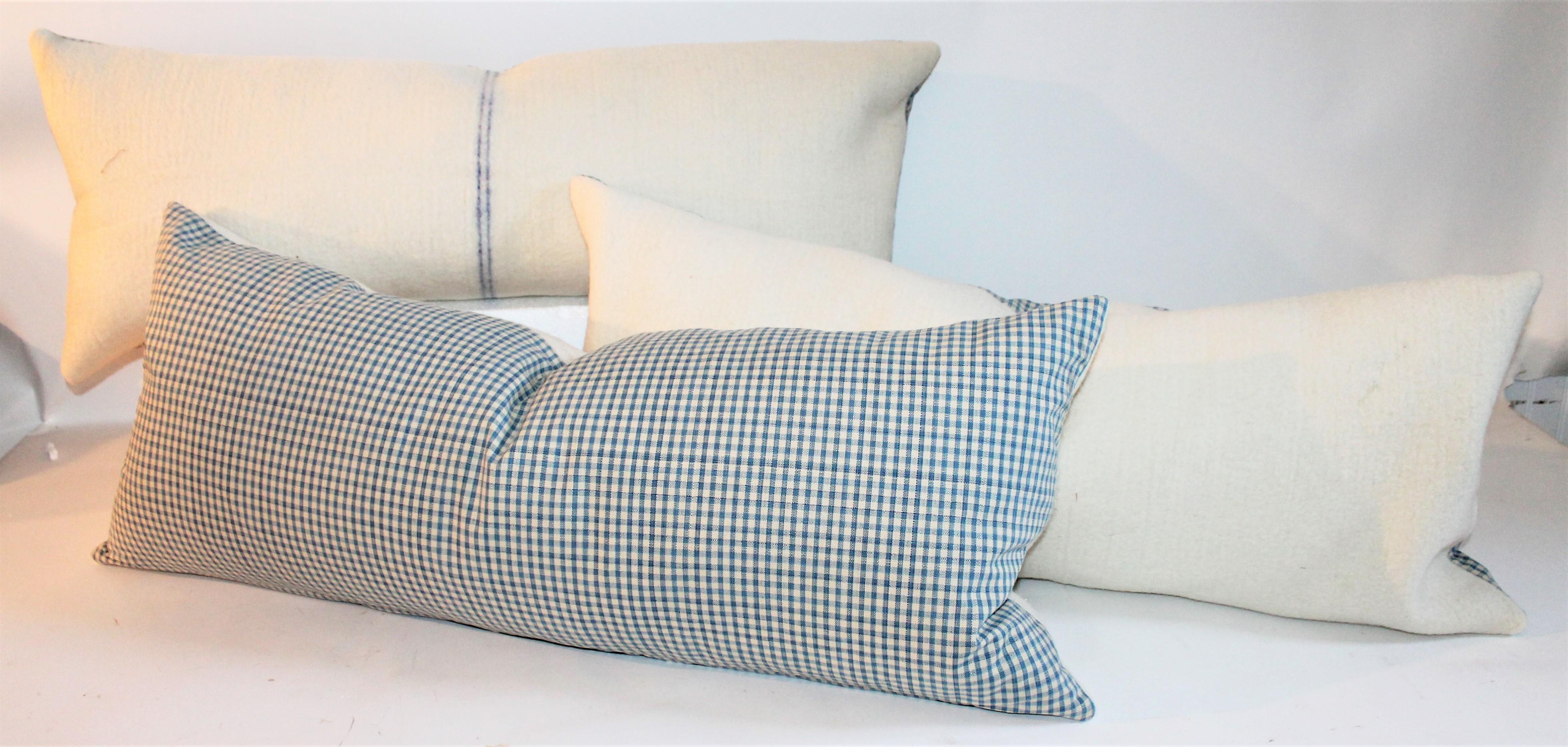 Blue Center Stripe Lambs Wool Pillows, Three 2