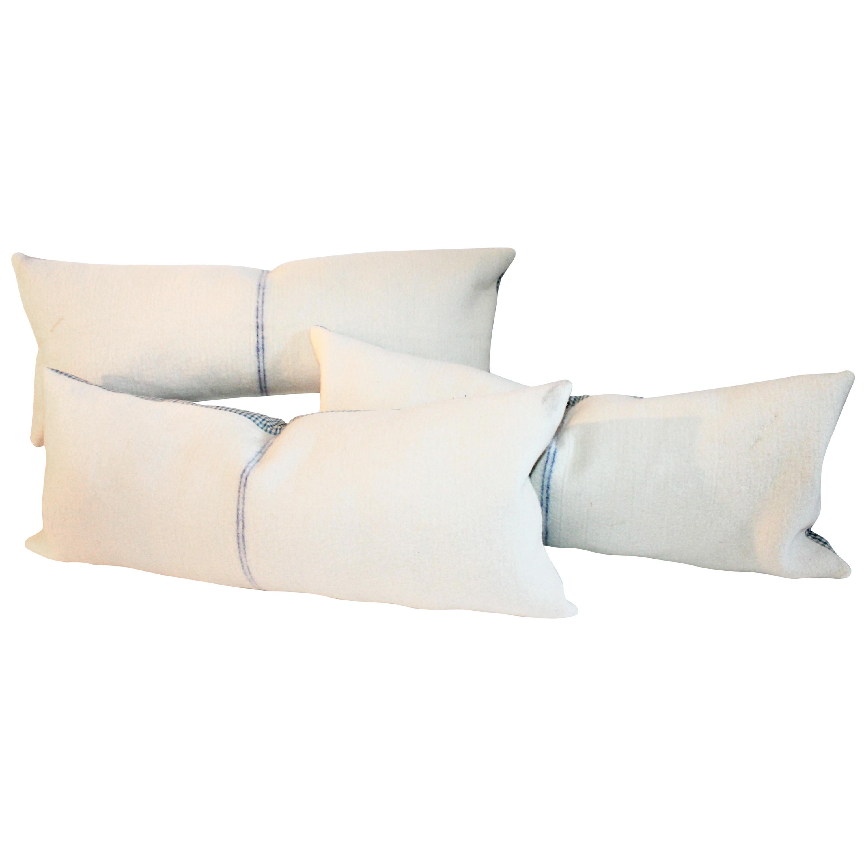 Blue Center Stripe Lambs Wool Pillows, Three