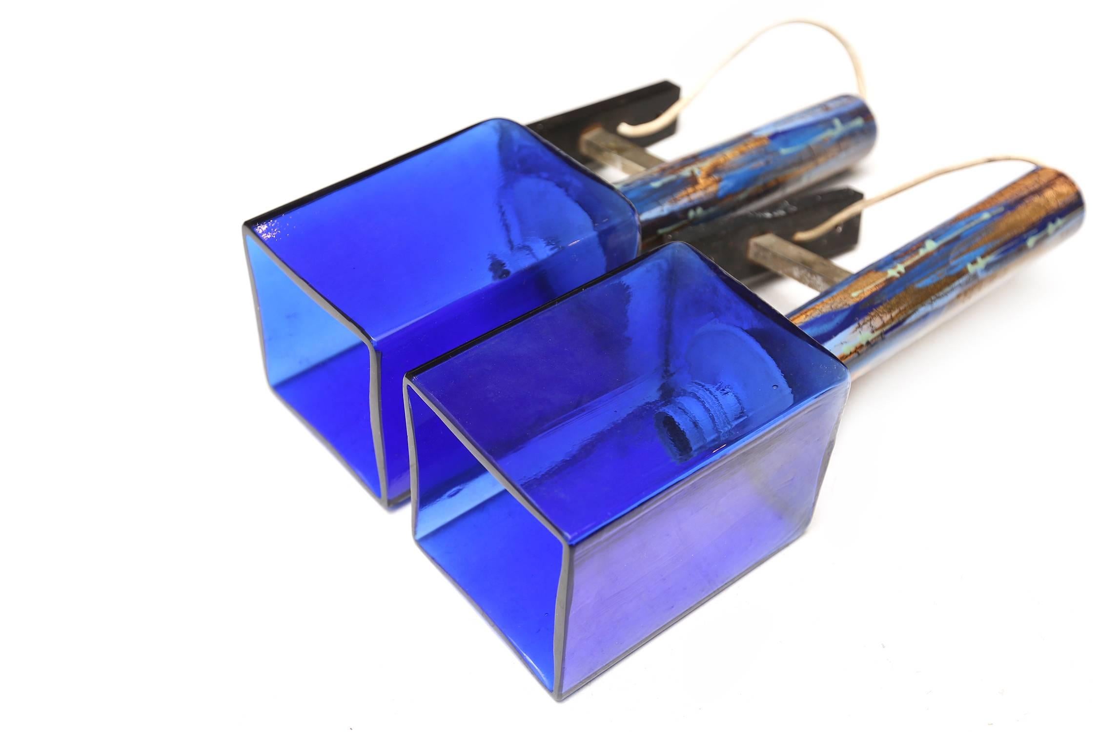 Apliques de cerámica azul y cristal finales del siglo XX en venta