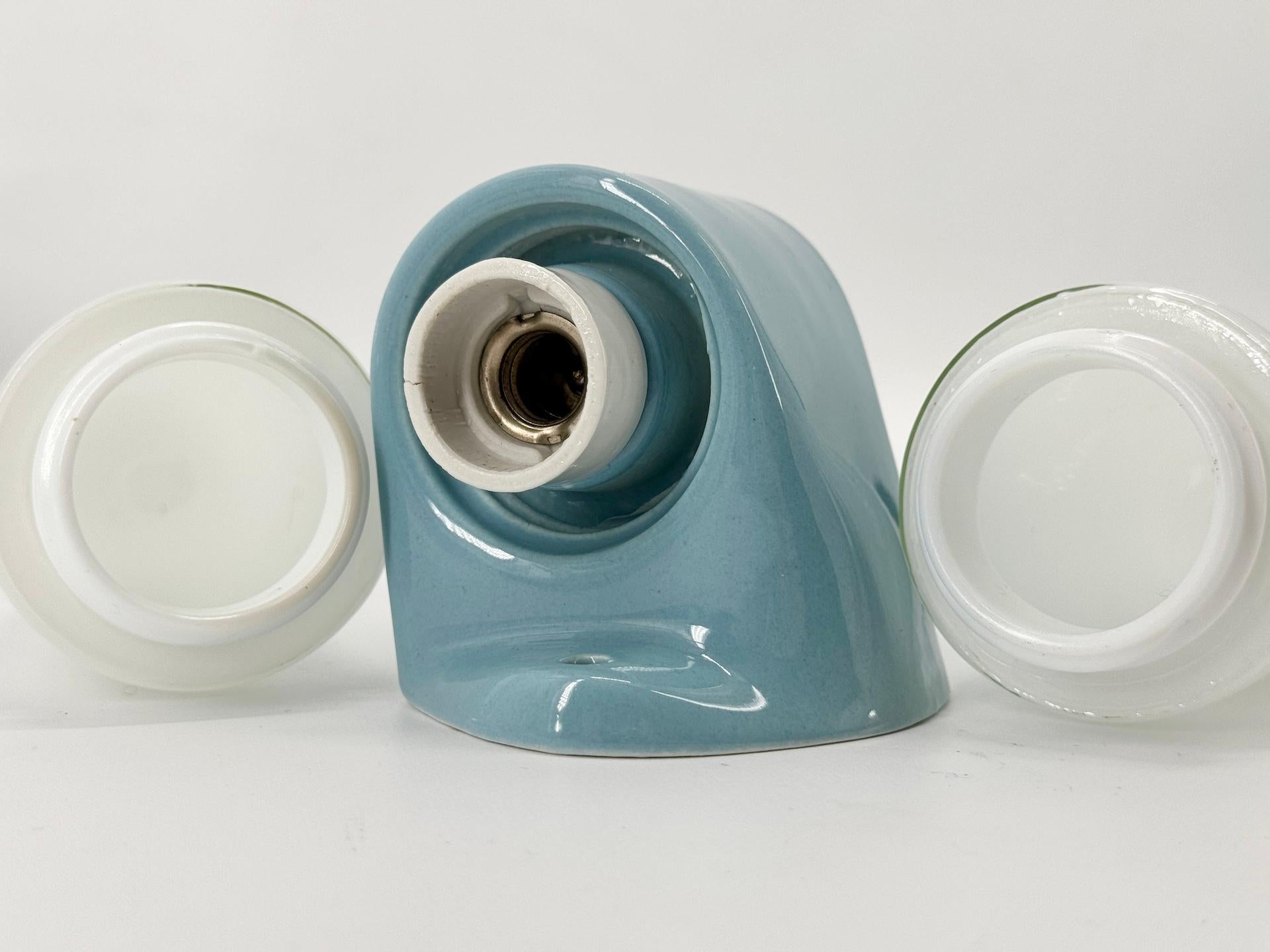 Blue Ceramic and Opalines Lamp By Wilhelm Wagenfeld For Lindner 1