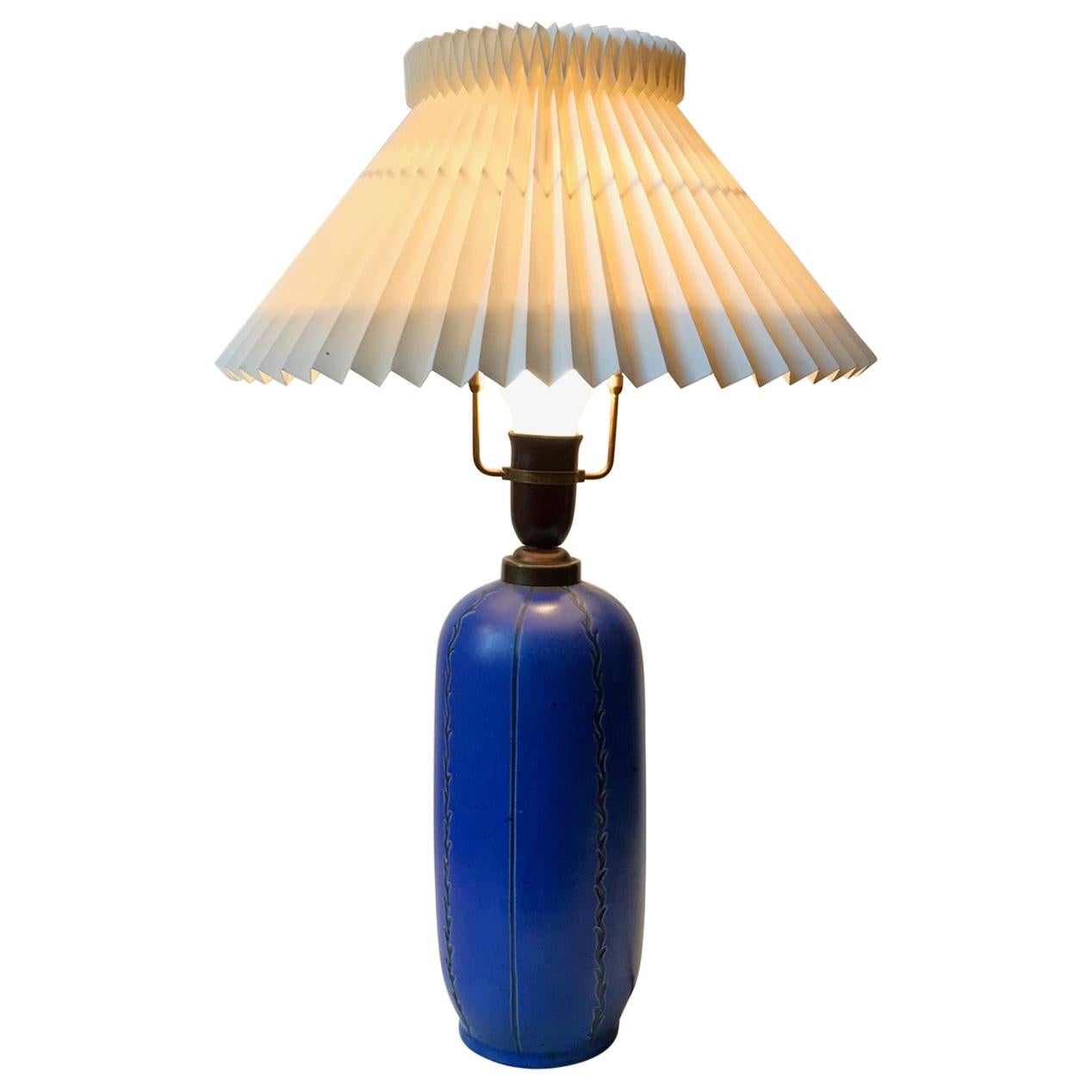 Blue Ceramic Art Deco Table Lamp by Søholm, Denmark, circa 1940