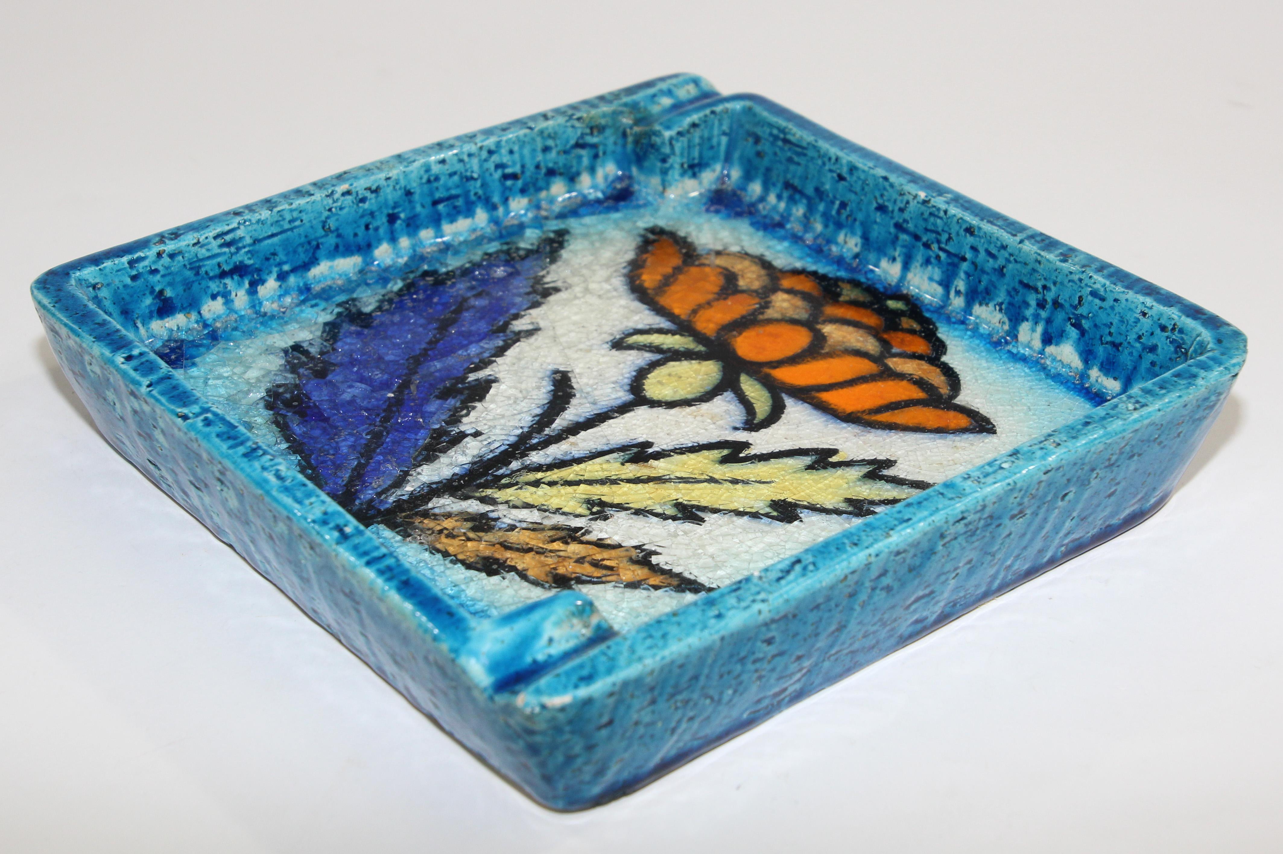 Blue Ceramic Ashtray by Aldo Londi for Bitossi Handcrafted in Italy For Sale 2