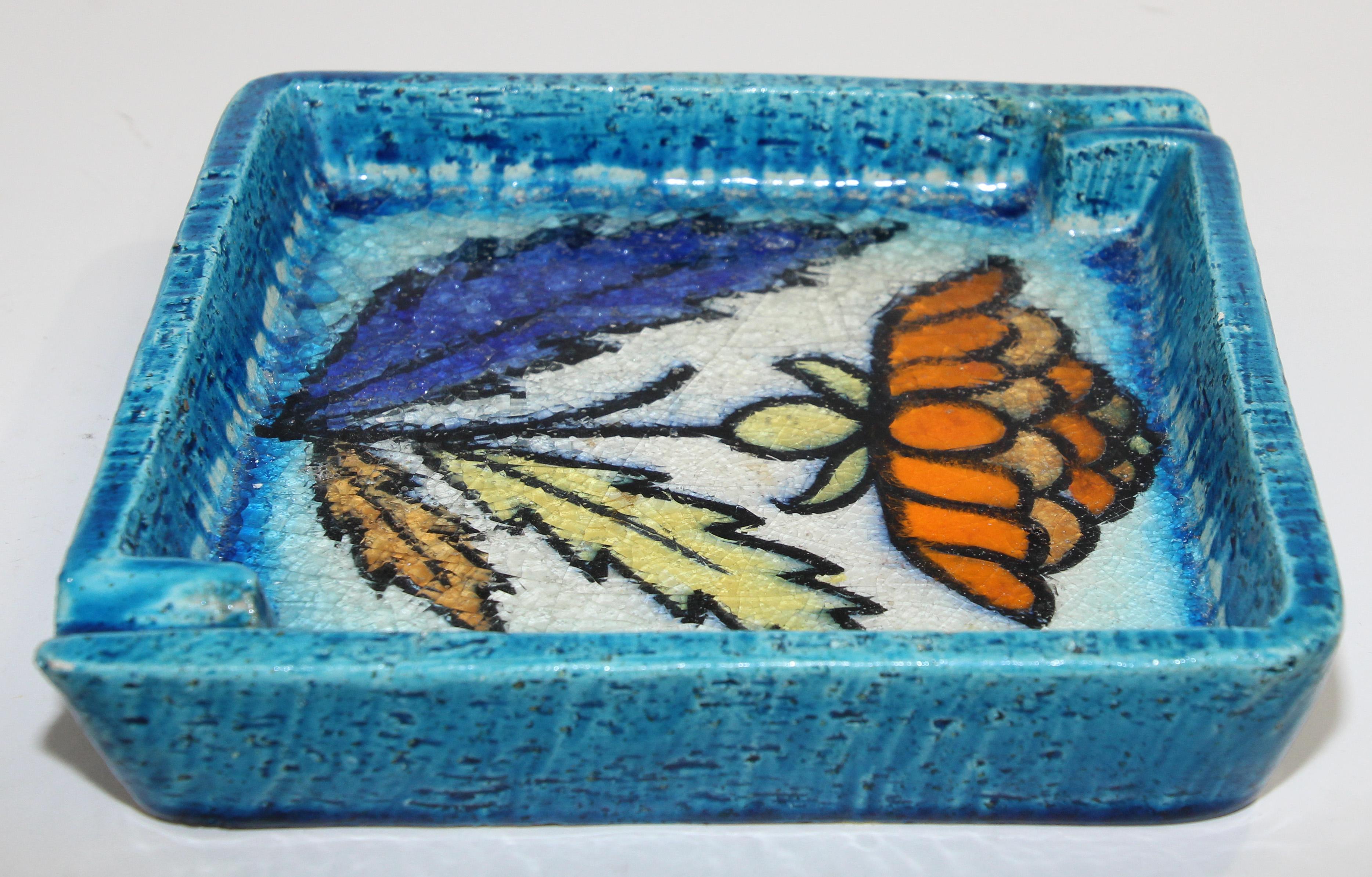 Blue Ceramic Ashtray by Aldo Londi for Bitossi Handcrafted in Italy For Sale 3