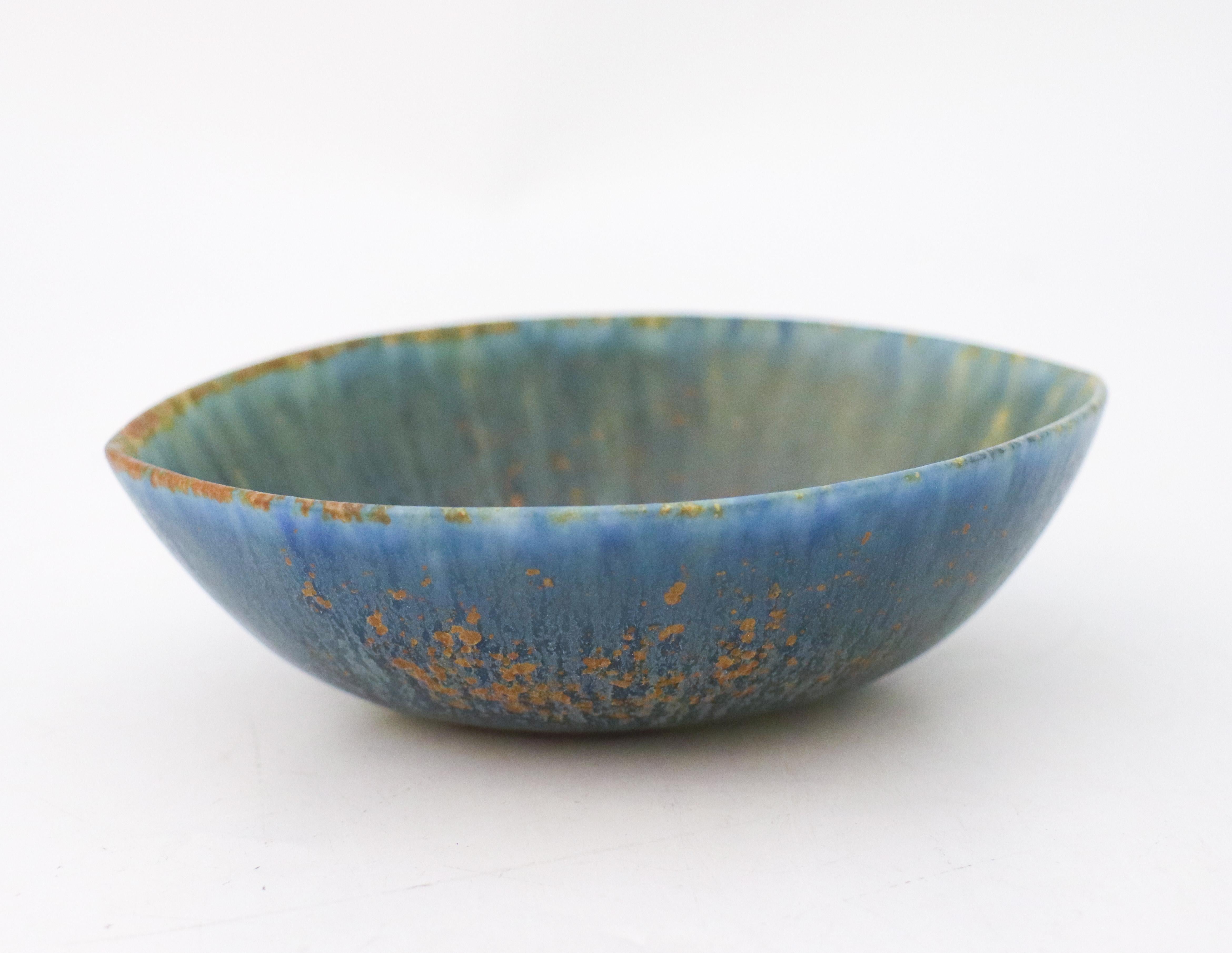 Scandinavian Modern Blue Ceramic Bowl - Carl-Harry Stålhane - Rörstrand - Mid 20th Century For Sale