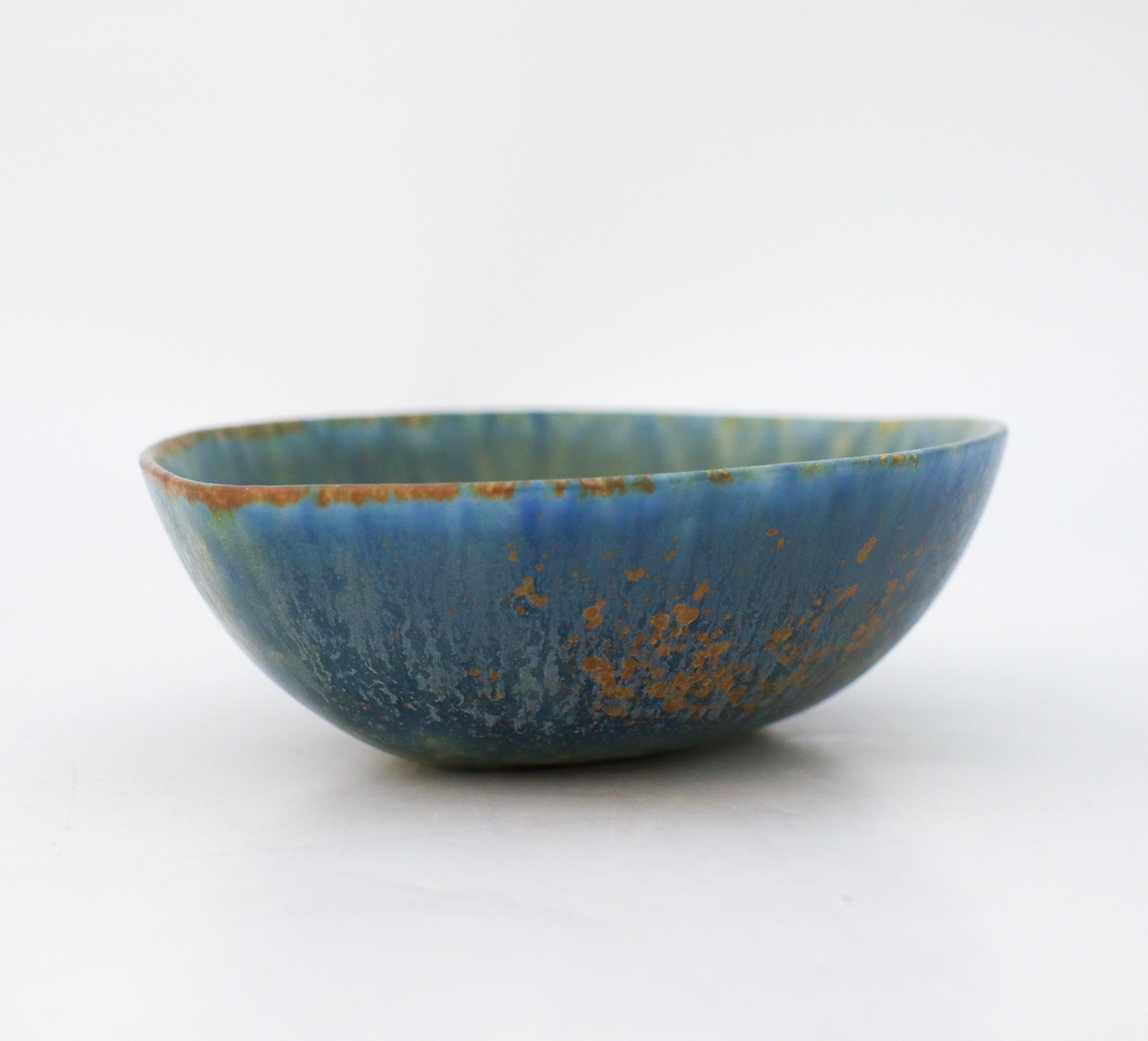 Glazed Blue Ceramic Bowl - Carl-Harry Stålhane - Rörstrand - Mid 20th Century For Sale
