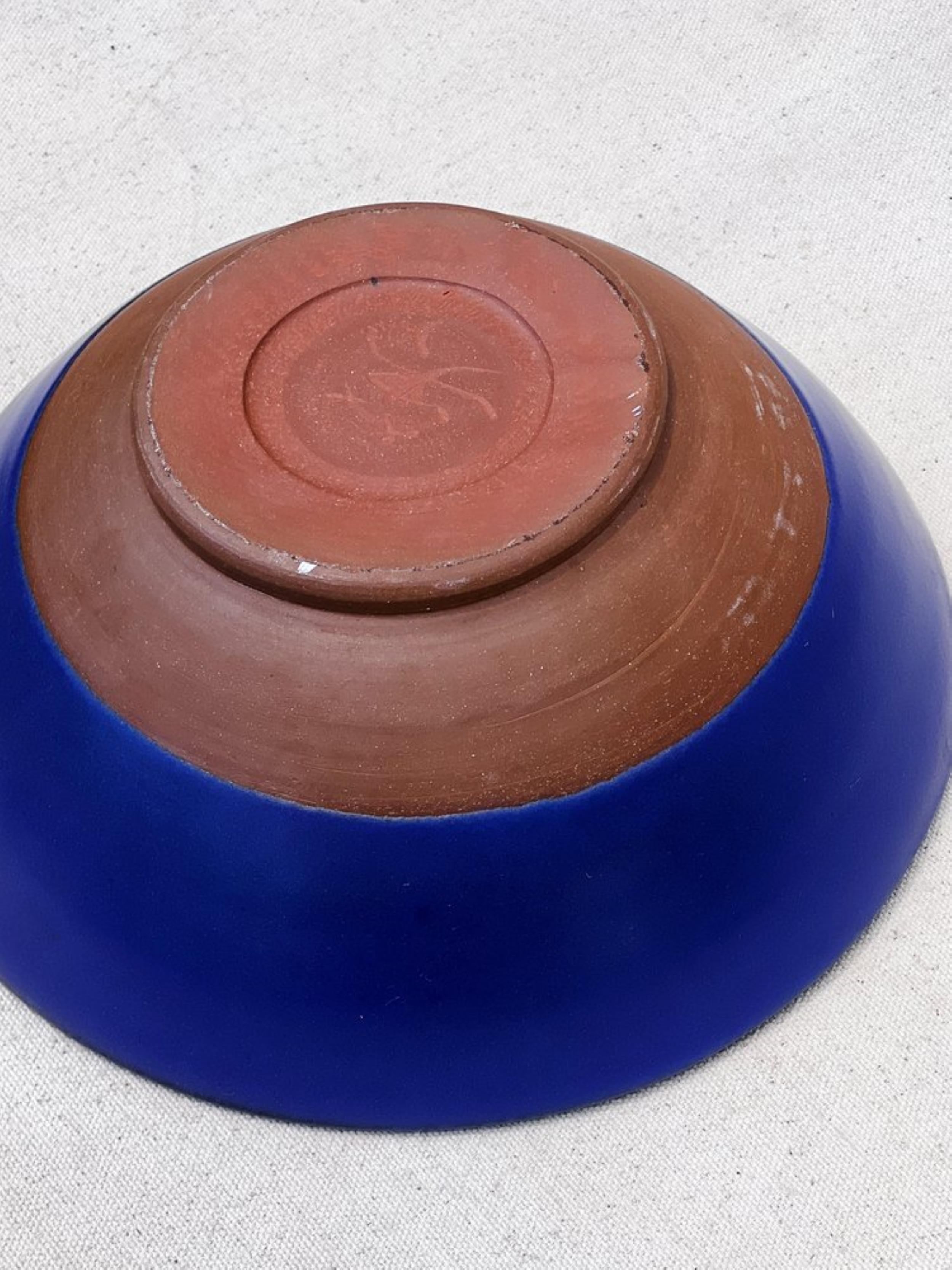 Mid-Century Modern Blue Ceramic Bowl (Signed) For Sale