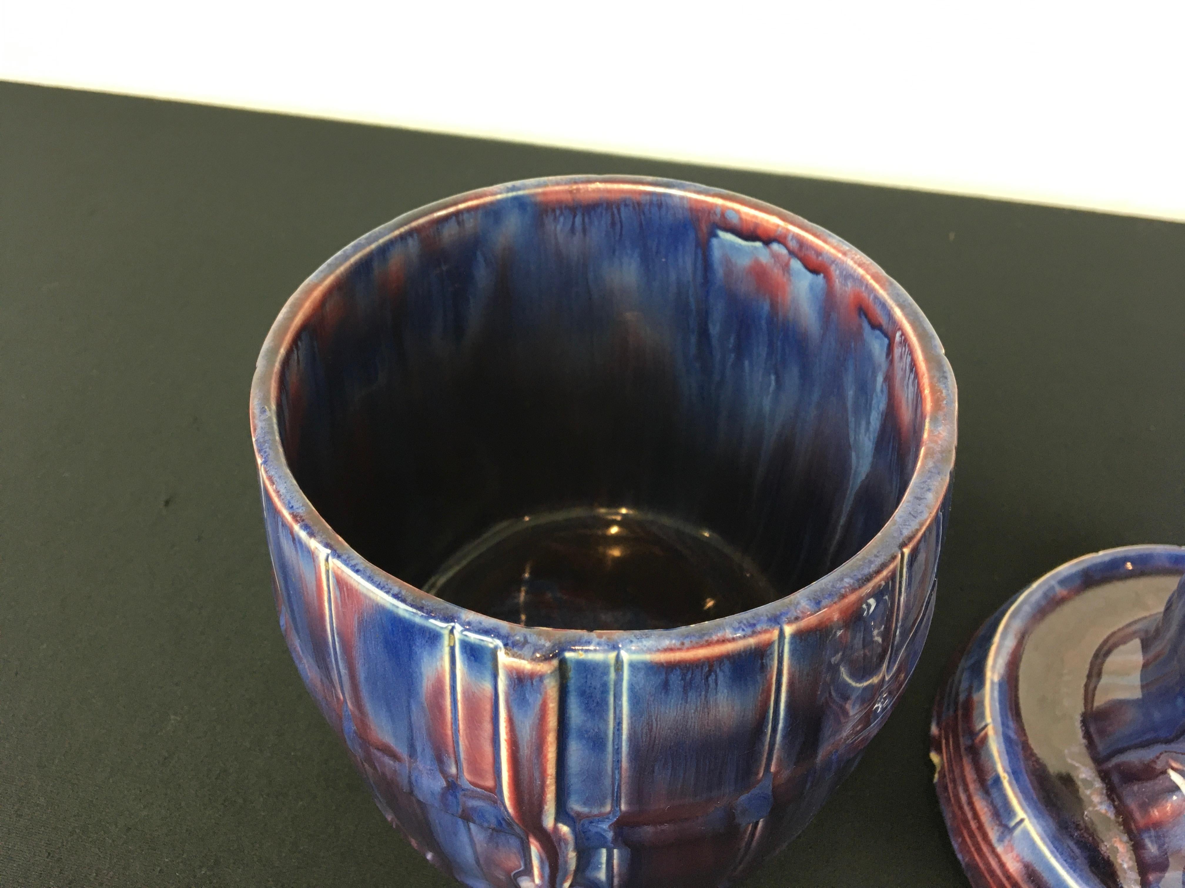 Blue Ceramic Bulldog Barrel Tobacco Jar For Sale 4