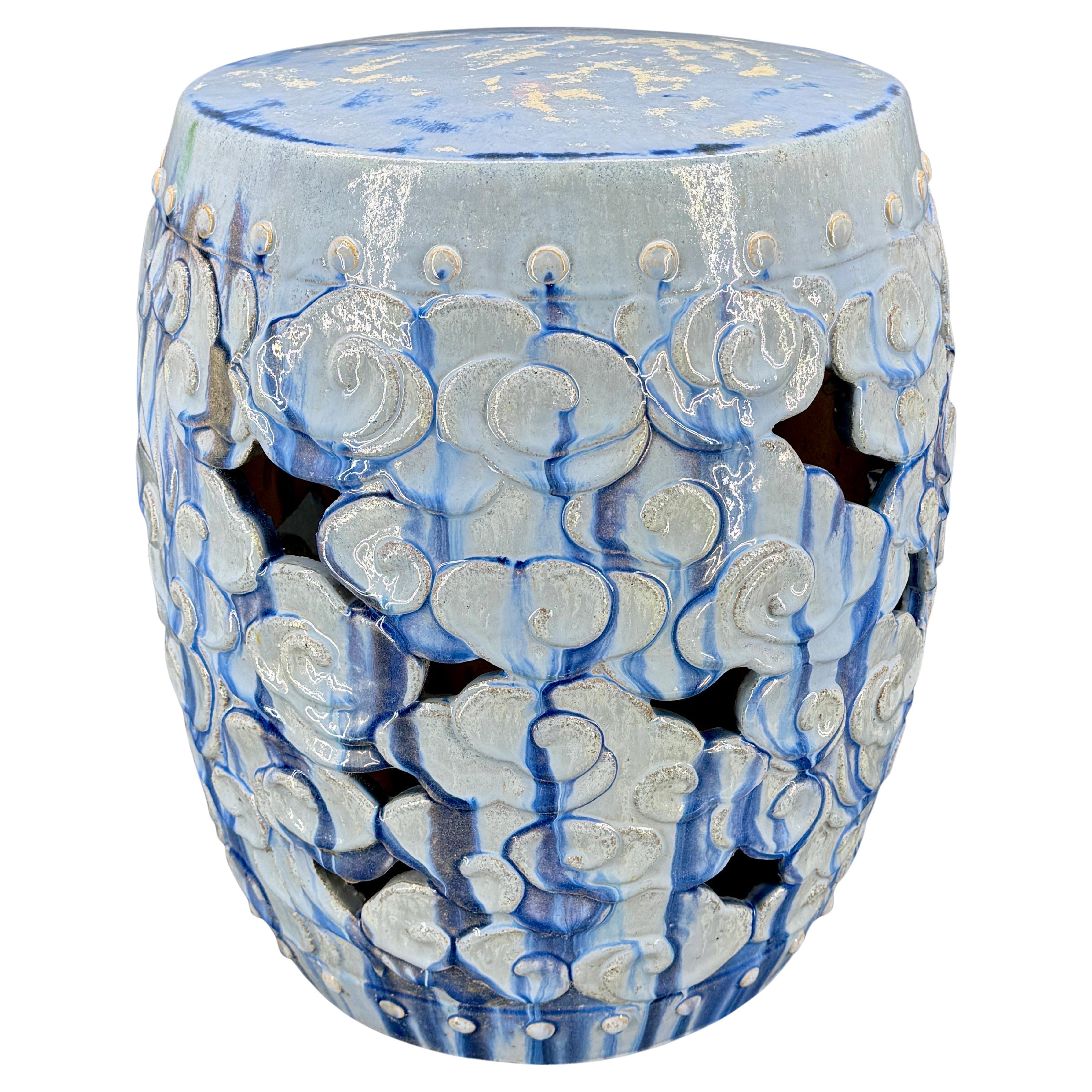 Blue Ceramic Celestial Cloud Garden Stool