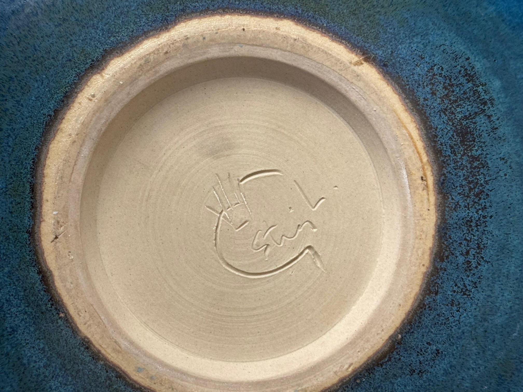 Coupe en céramique bleue signée par Stig Lindberg pour Gustavsberg 1950's en vente 1