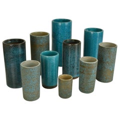 Ensemble de vases cylindriques en céramique bleue de Groeneveldt