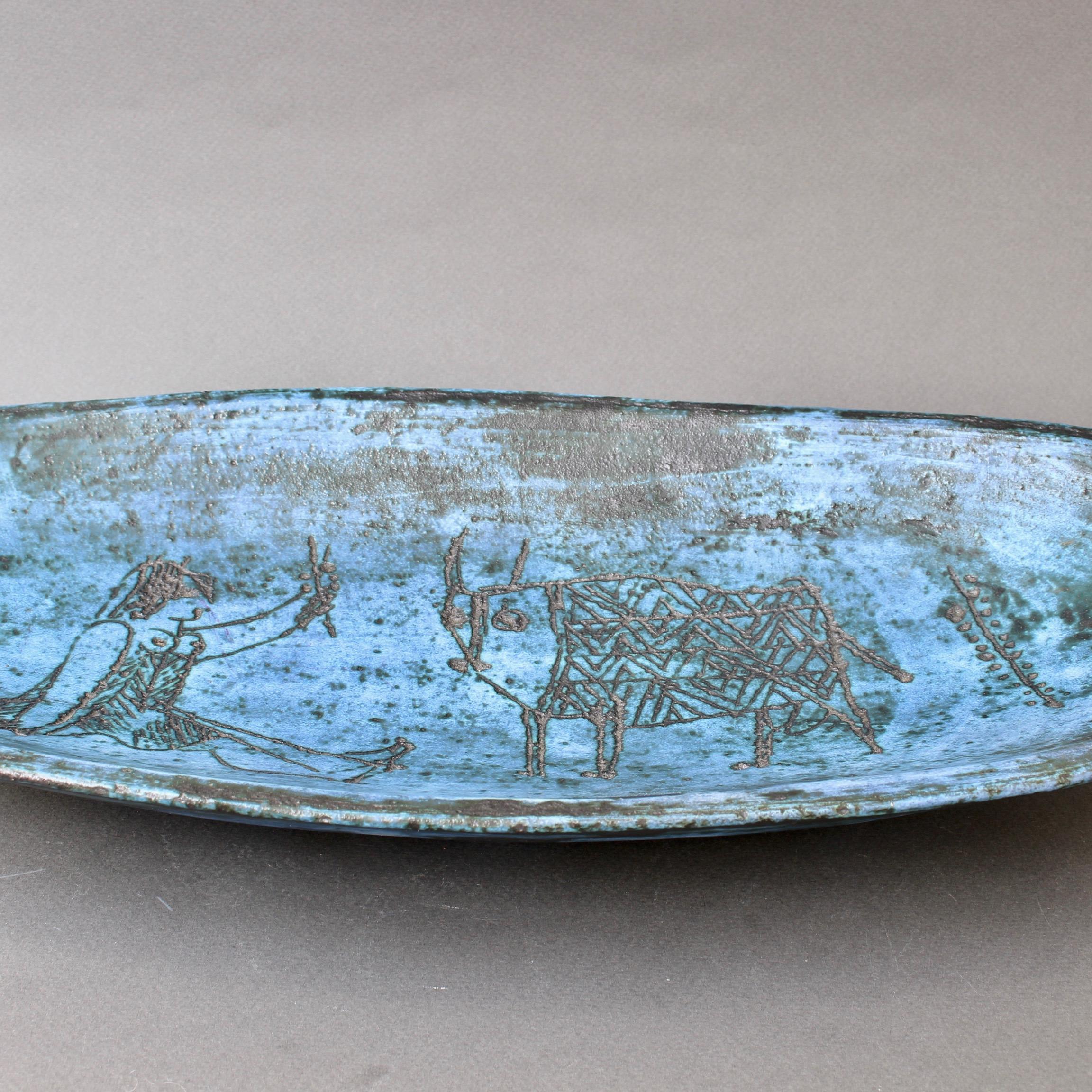 Blue Ceramic Decorative Tray by Jacques Blin, circa 1950s 3
