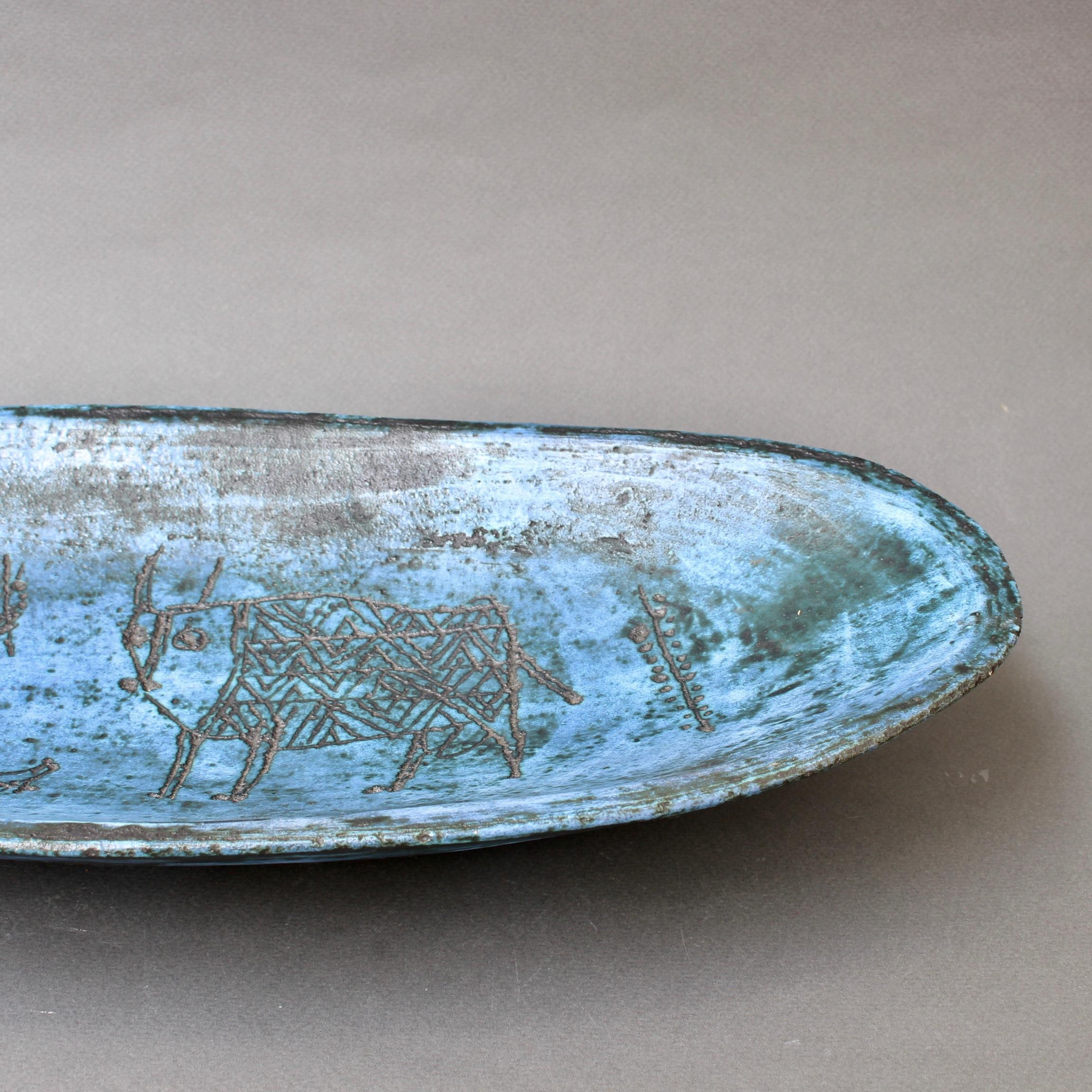 Blue Ceramic Decorative Tray by Jacques Blin, circa 1950s 4