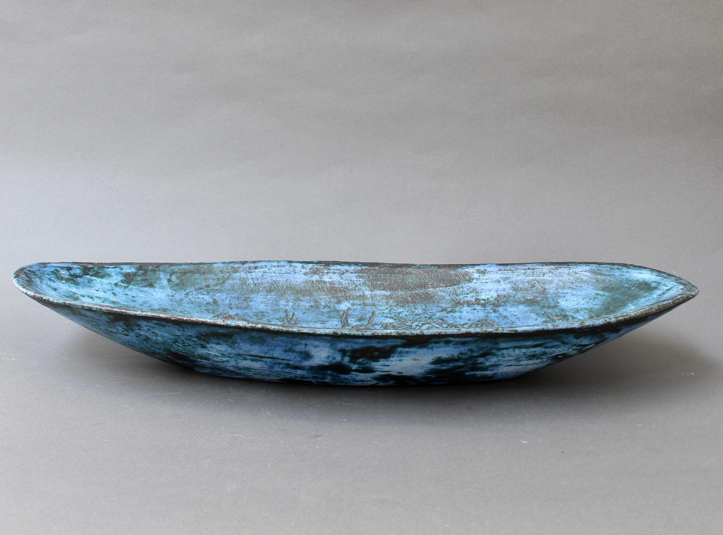 Blue Ceramic Decorative Tray by Jacques Blin, circa 1950s 5