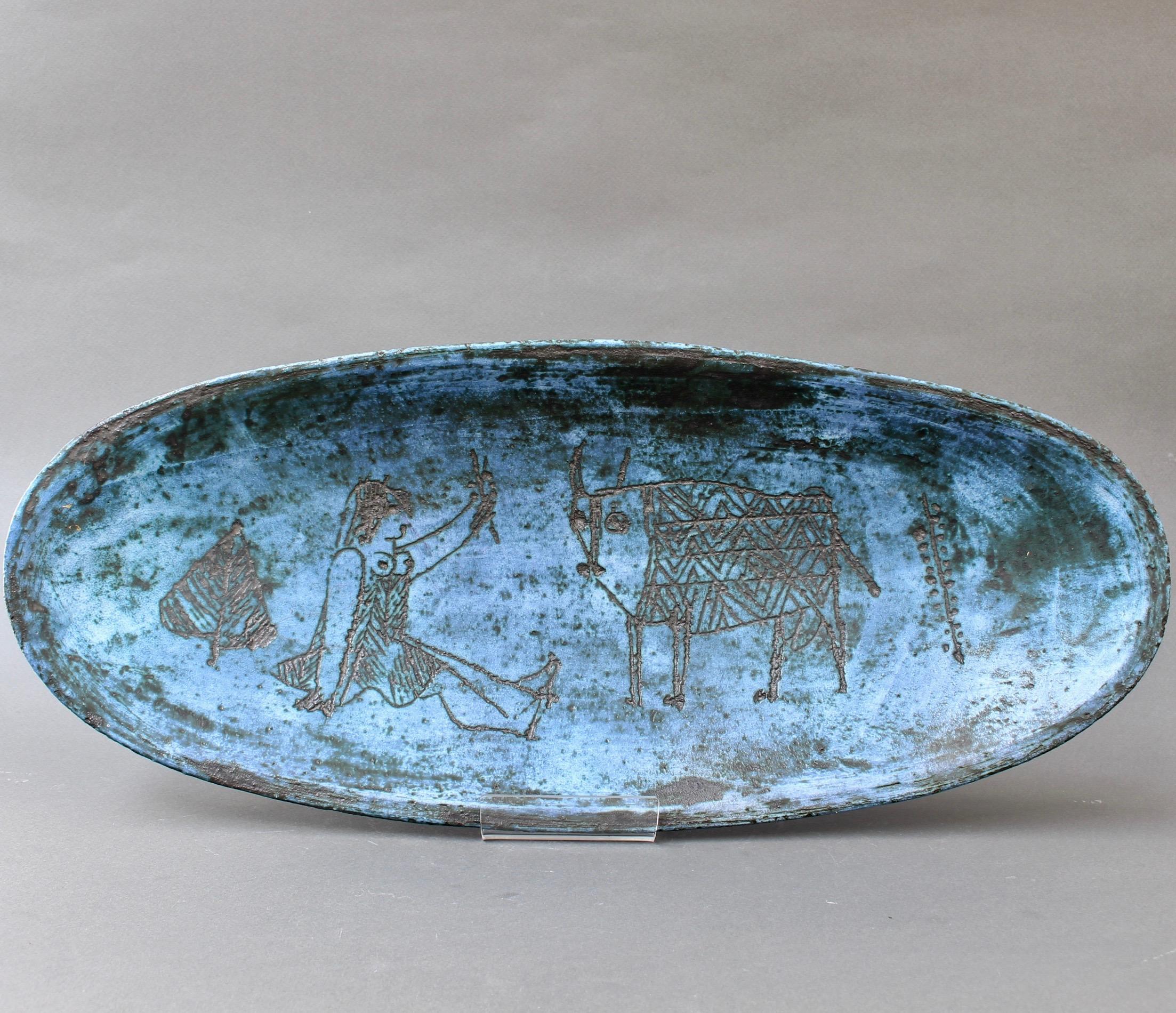 Blue Ceramic Decorative Tray by Jacques Blin, circa 1950s 6