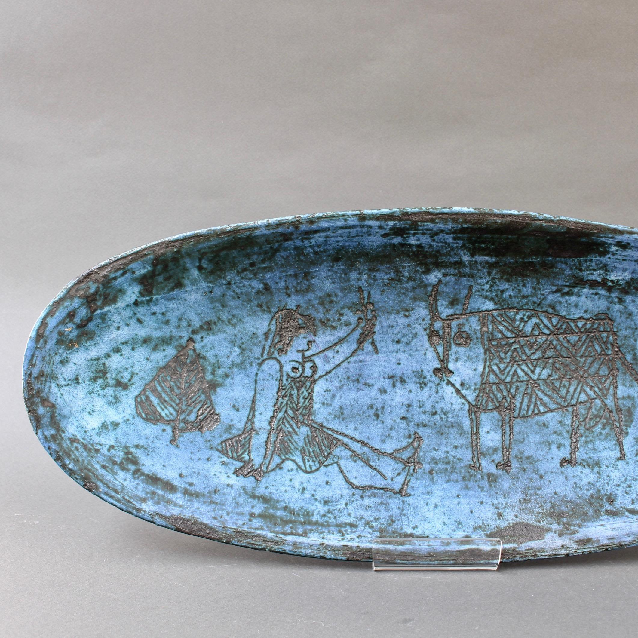 Blue Ceramic Decorative Tray by Jacques Blin, circa 1950s 7
