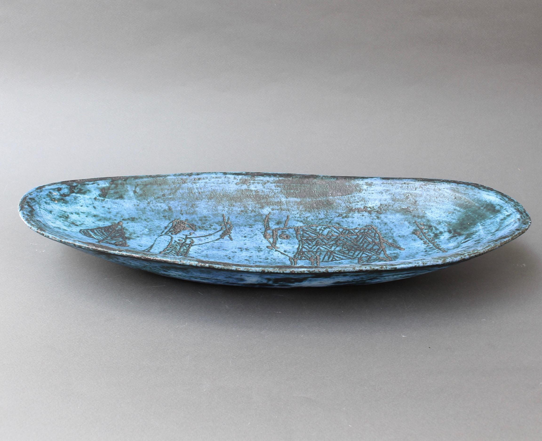 Mid-20th Century Blue Ceramic Decorative Tray by Jacques Blin, circa 1950s