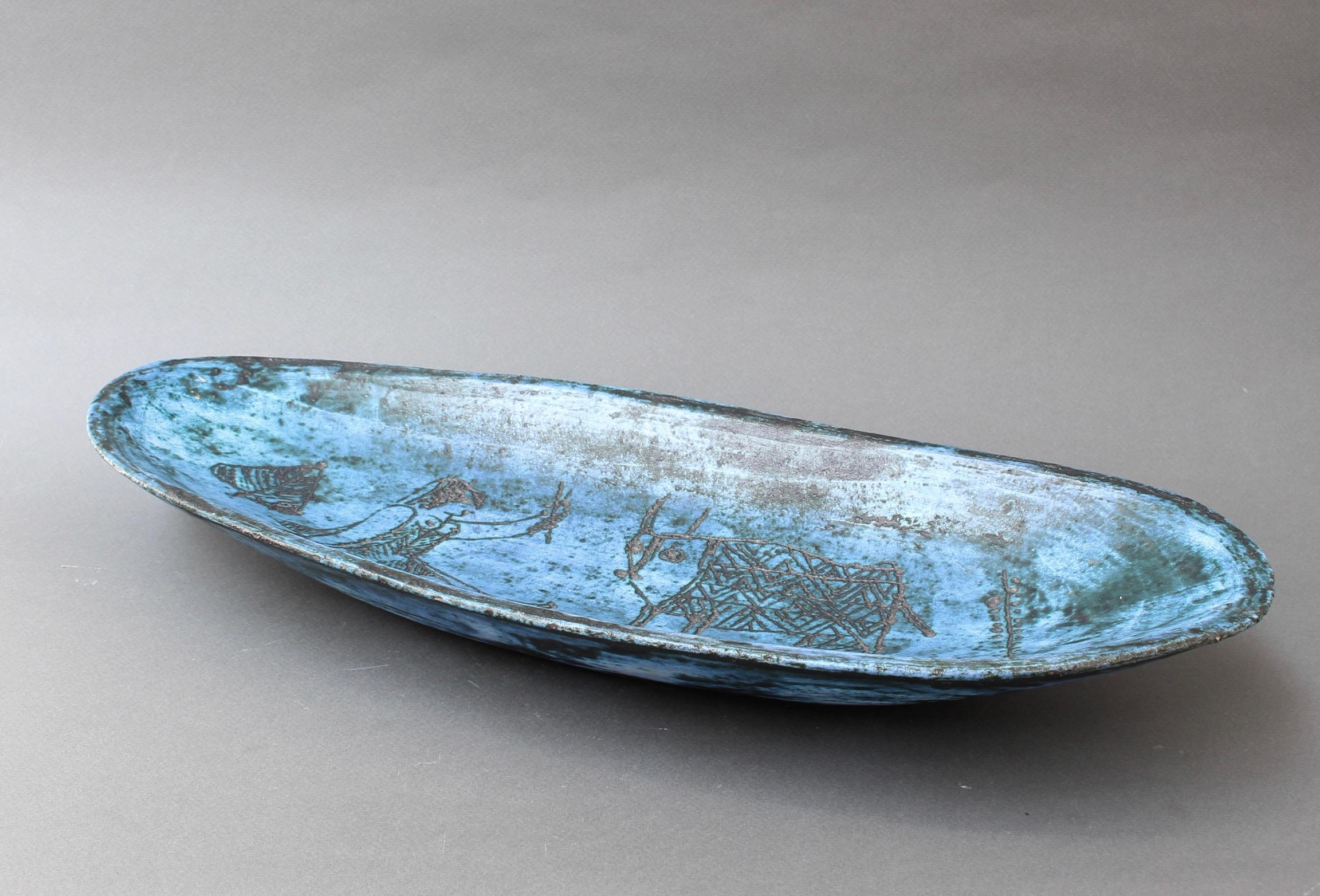 Blue Ceramic Decorative Tray by Jacques Blin, circa 1950s 1
