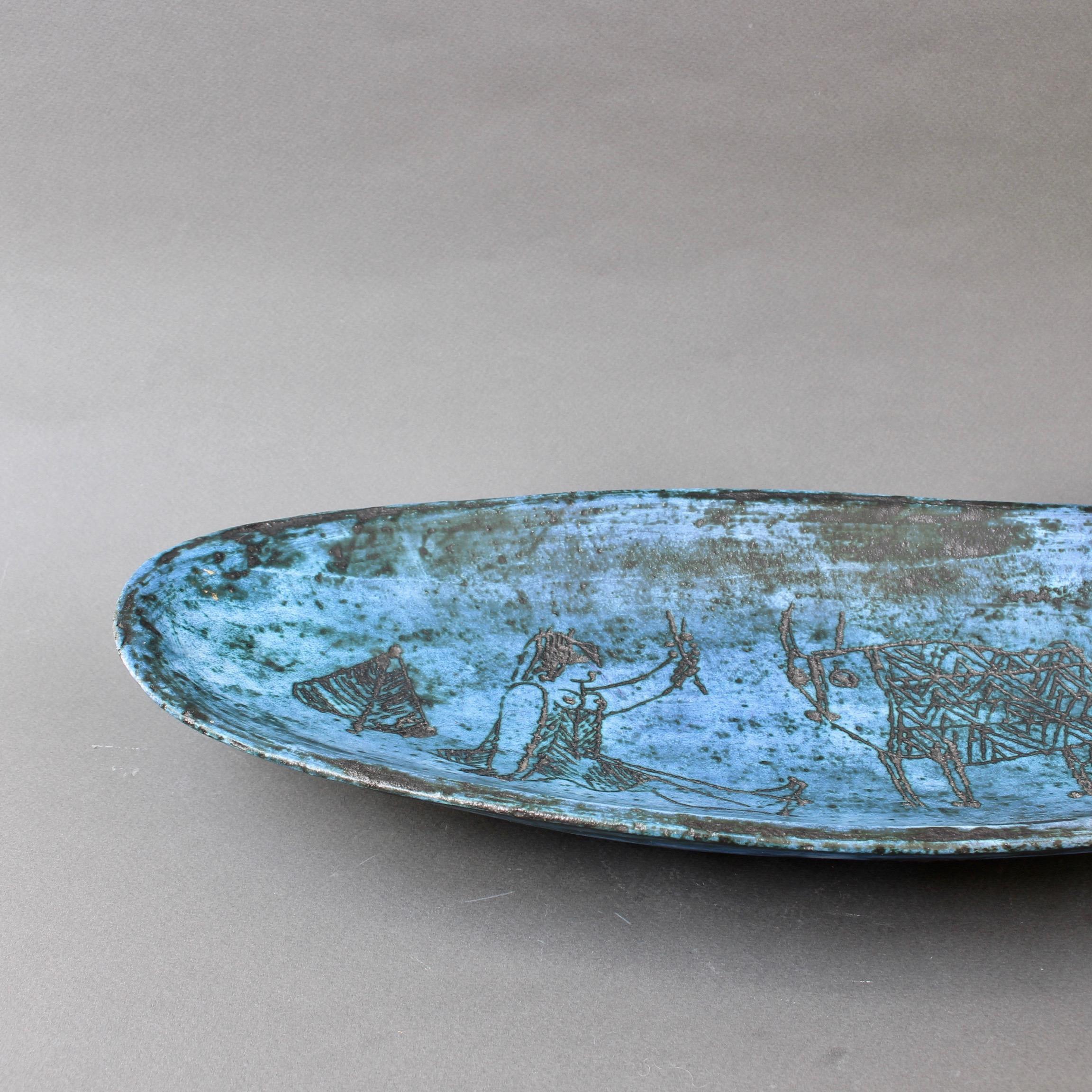 Blue Ceramic Decorative Tray by Jacques Blin, circa 1950s 2