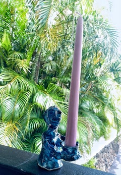 Blue Ceramic Figurine Candle Holder, 21st Century by Mattia Biagi