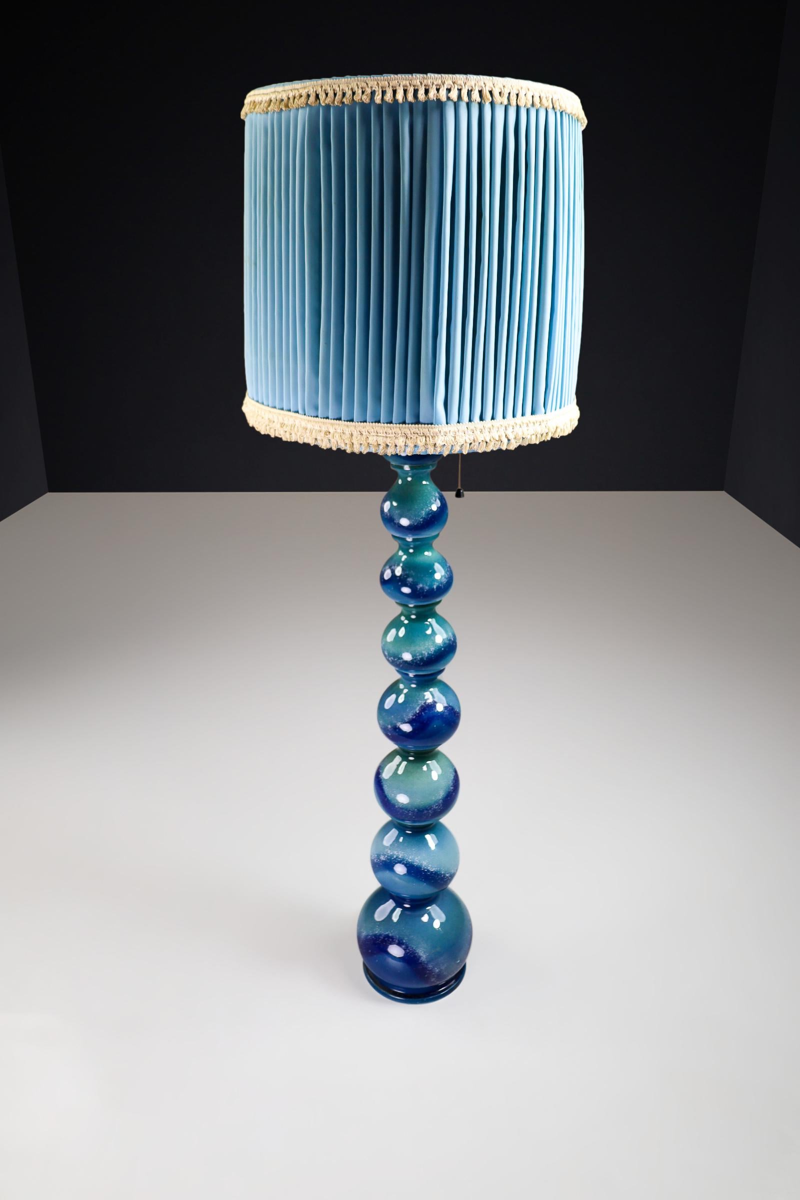 Mid-Century Modern Blue Ceramic Floor Lamp and Shade by Kaiser Leuchten, Germany, 1960s