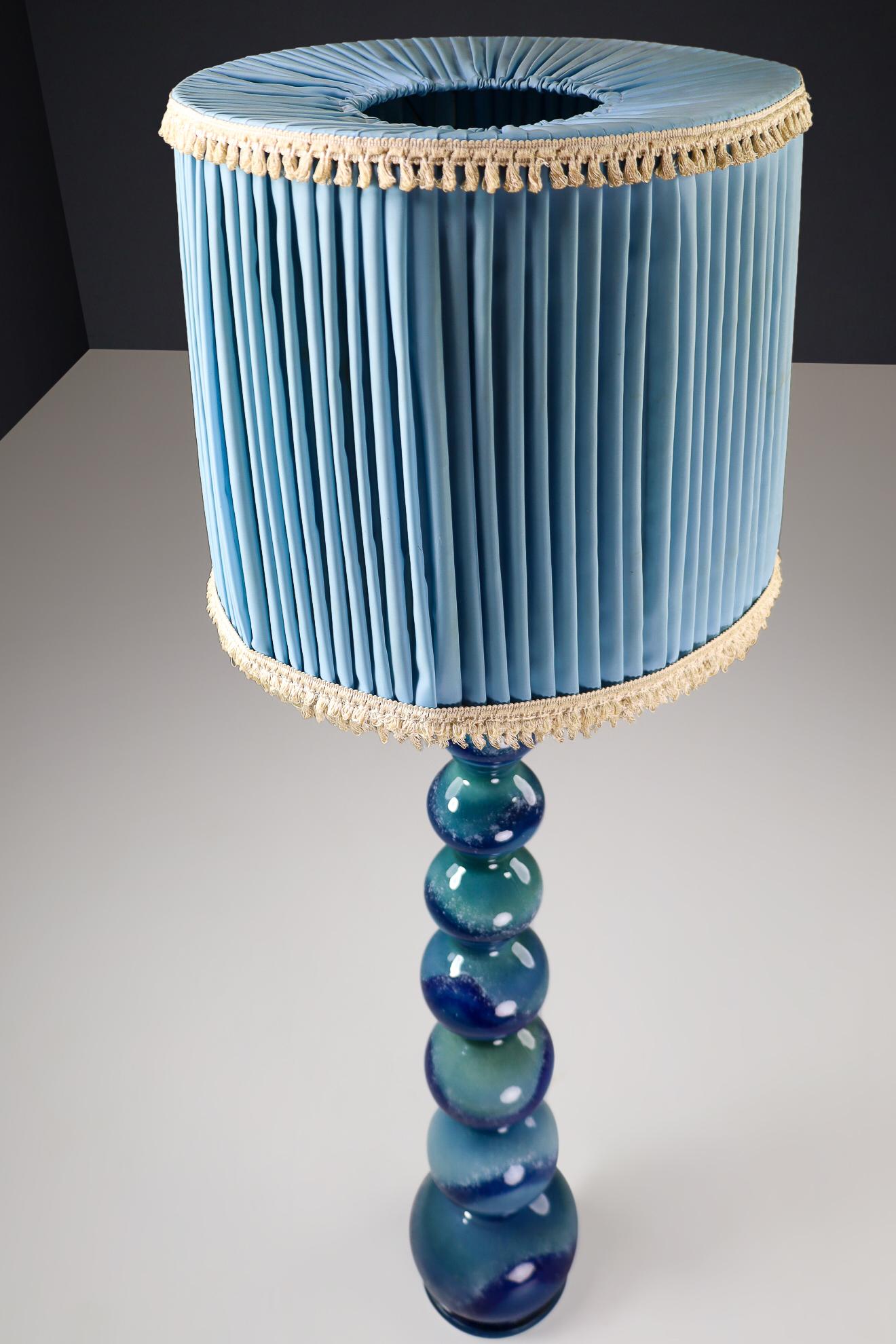 Blue Ceramic Floor Lamp and Shade by Kaiser Leuchten, Germany, 1960s In Good Condition In Almelo, NL