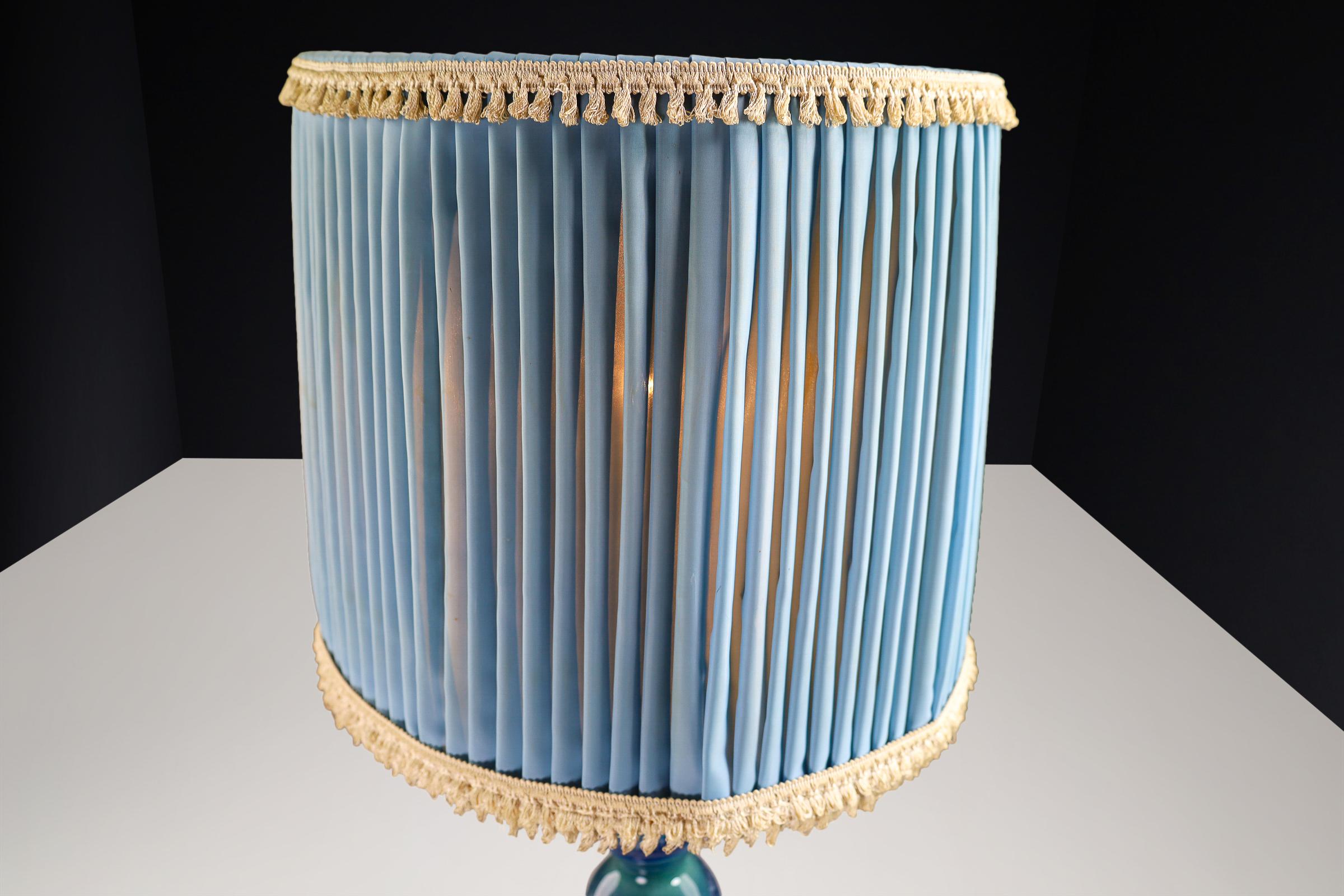 Blue Ceramic Floor Lamp and Shade by Kaiser Leuchten, Germany, 1960s 2