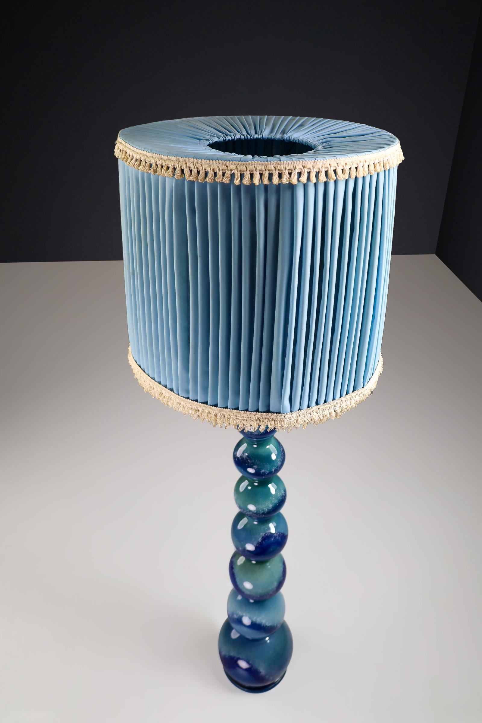 Blue Ceramic Floor Lamp and Shade by Kaiser Leuchten, Germany, 1960s 4