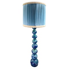 Blue Ceramic Floor Lamp and Shade by Kaiser Leuchten, Germany, 1960s
