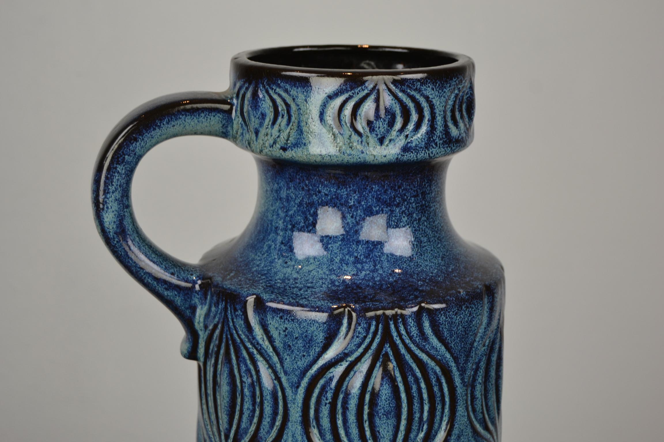 Blue Ceramic Floor Vase with Handle by Scheurich, Western Germany, 1960s 3