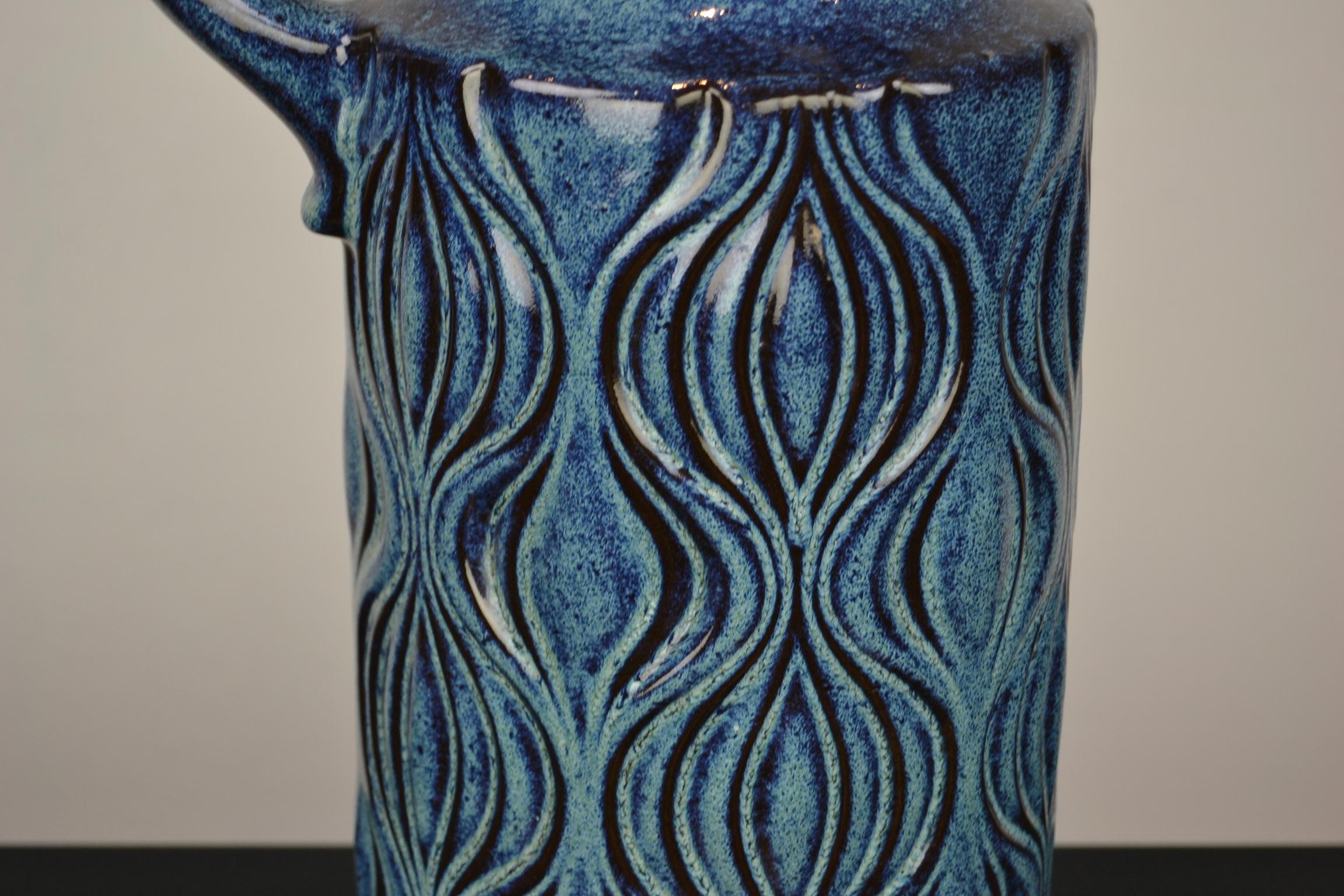 Blue Ceramic Floor Vase with Handle by Scheurich, Western Germany, 1960s 4