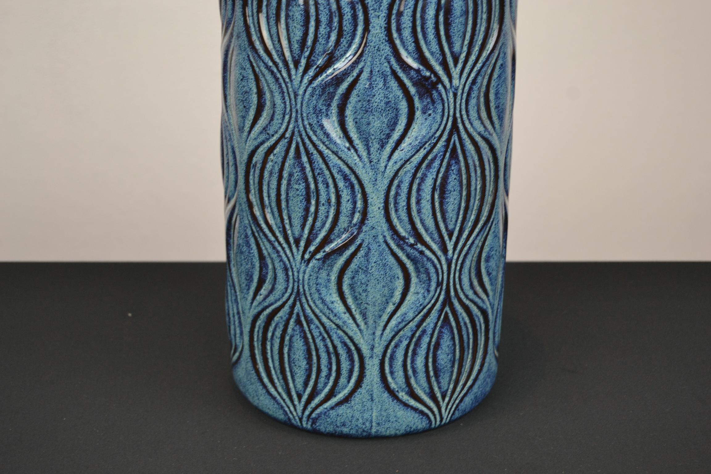 Blue Ceramic Floor Vase with Handle by Scheurich, Western Germany, 1960s 5