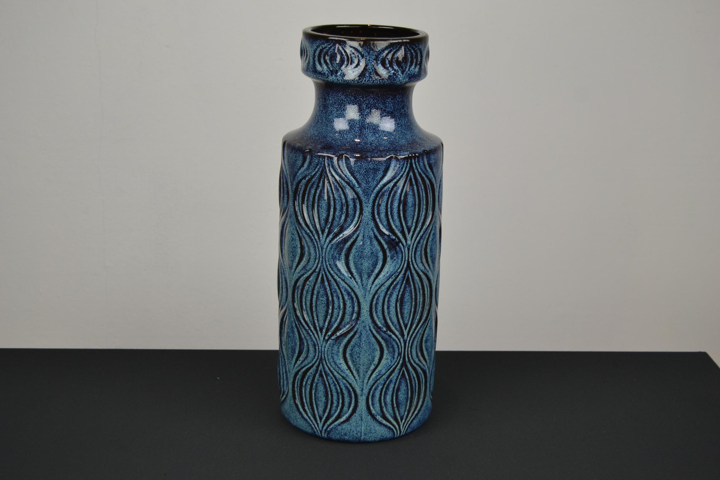 Blue Ceramic Floor Vase with Handle by Scheurich, Western Germany, 1960s 7