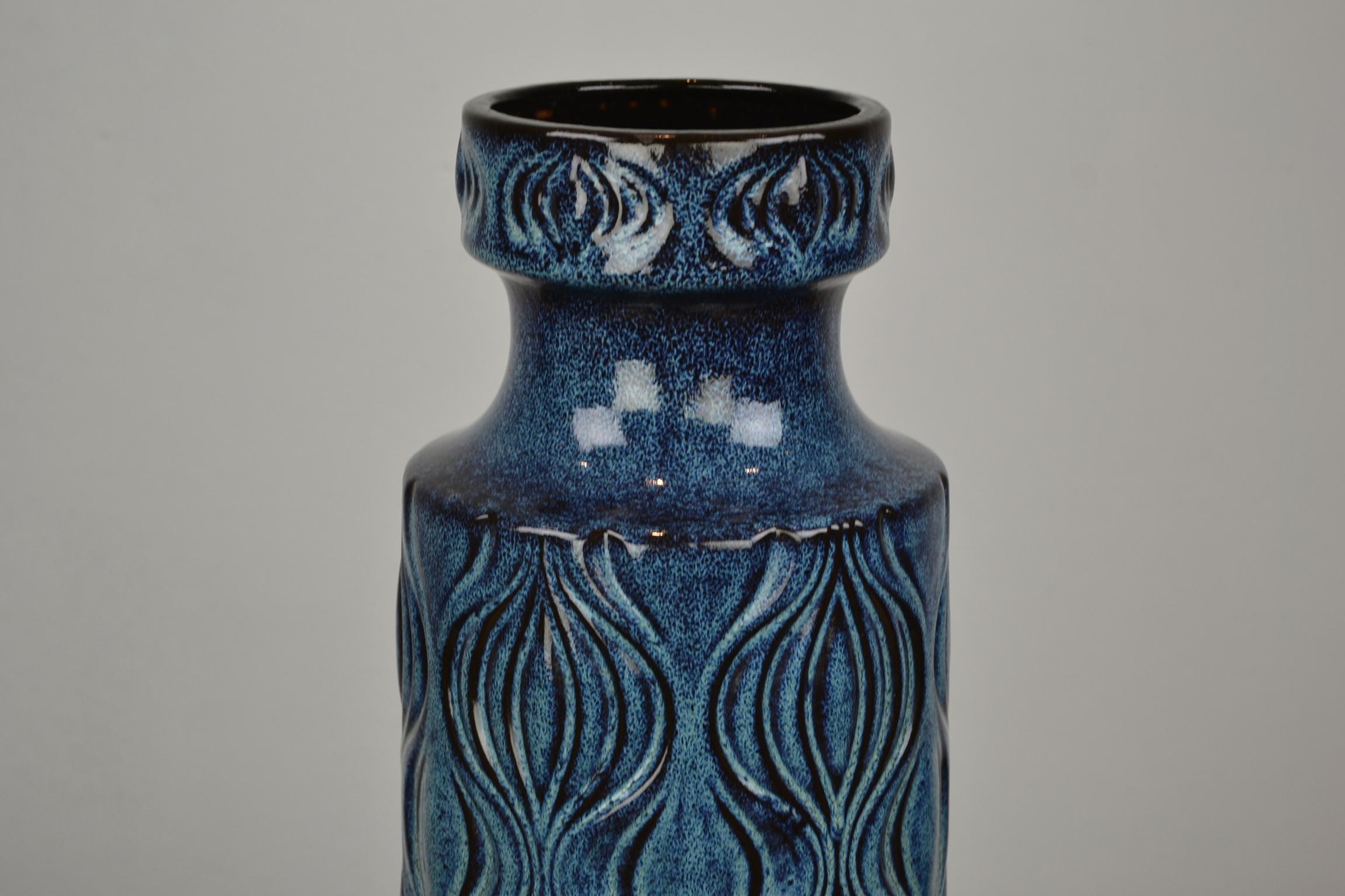 Blue Ceramic Floor Vase with Handle by Scheurich, Western Germany, 1960s 8