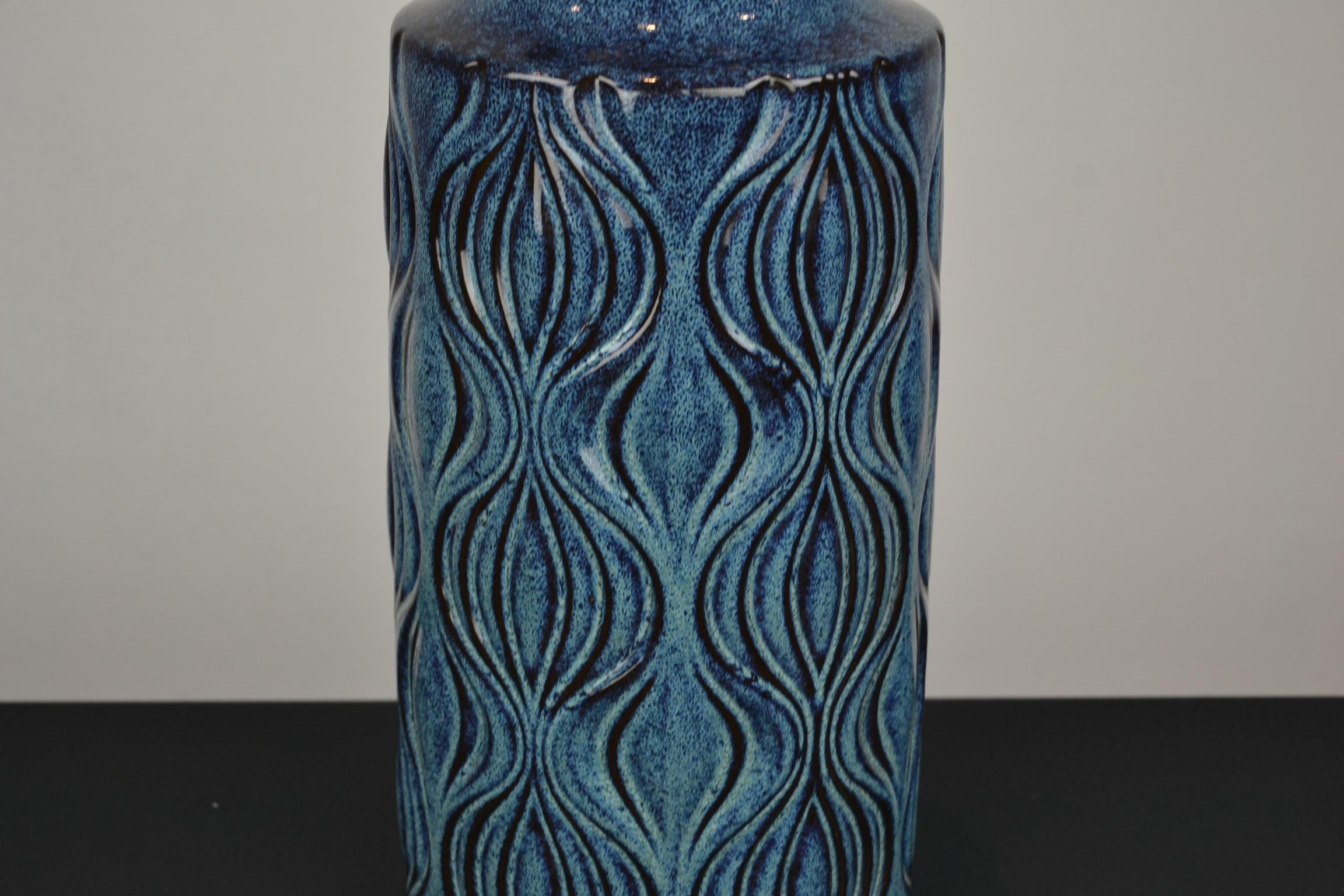 Blue Ceramic Floor Vase with Handle by Scheurich, Western Germany, 1960s 9