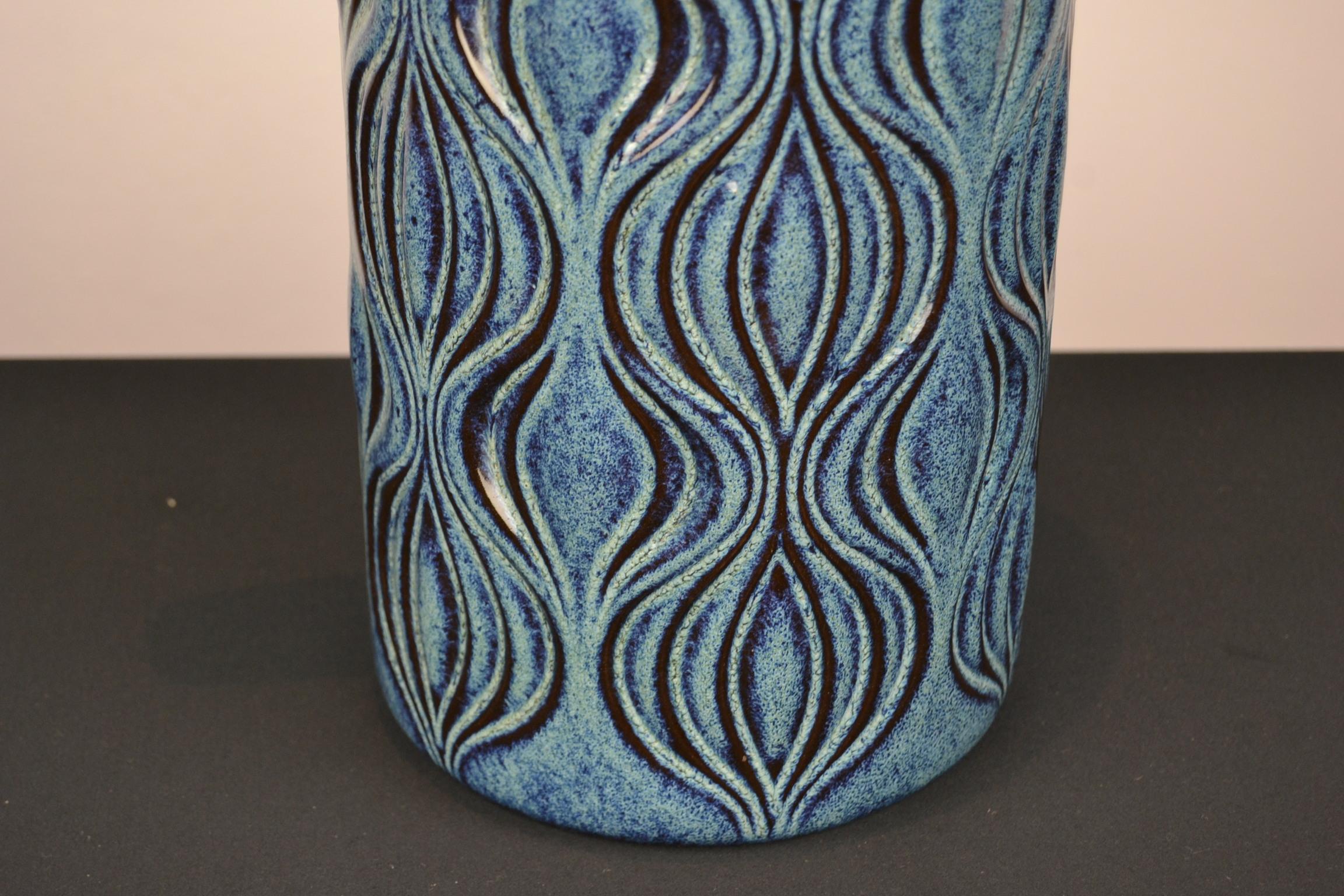 Blue Ceramic Floor Vase with Handle by Scheurich, Western Germany, 1960s 10