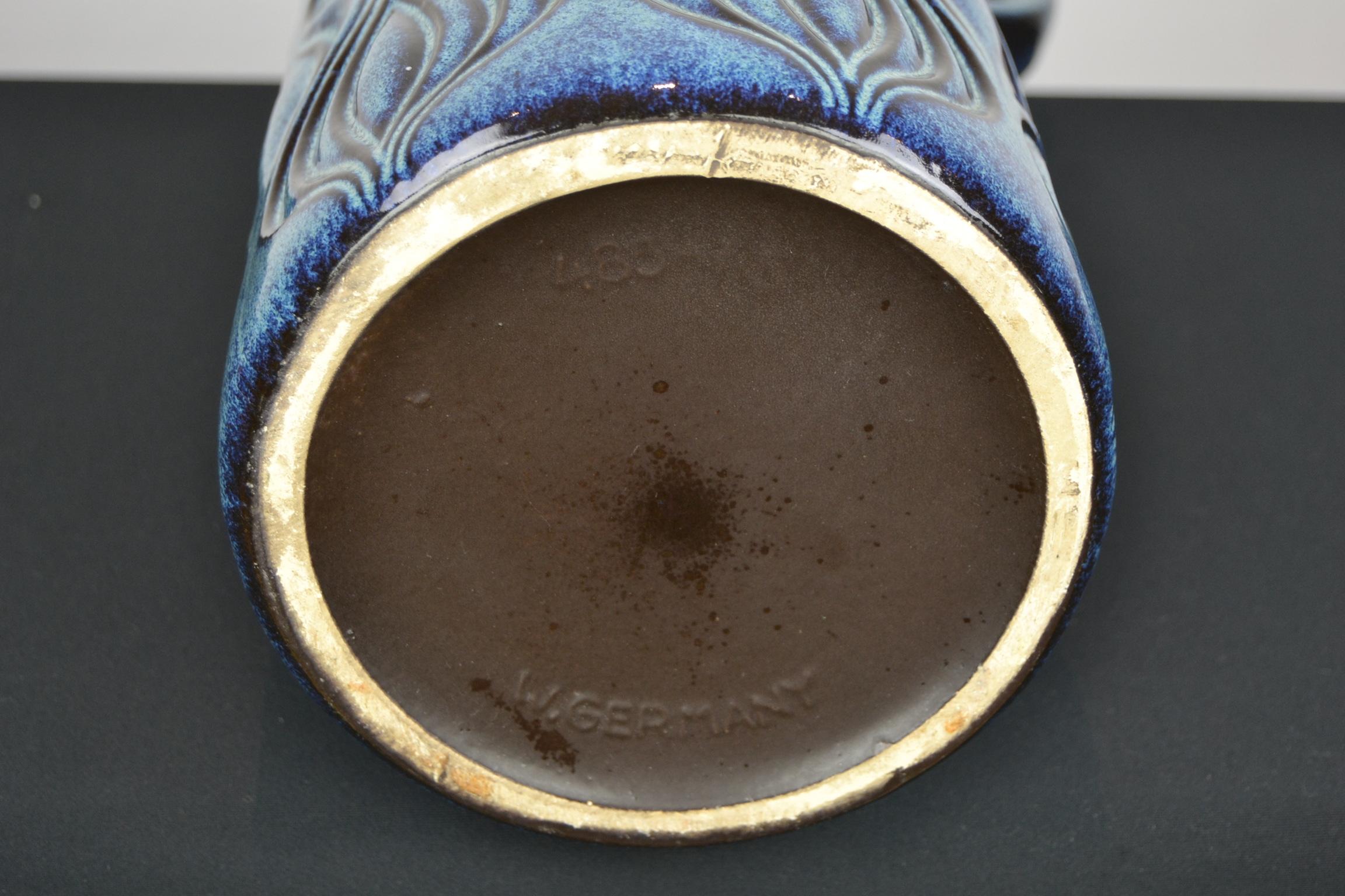 Blue Ceramic Floor Vase with Handle by Scheurich, Western Germany, 1960s 12