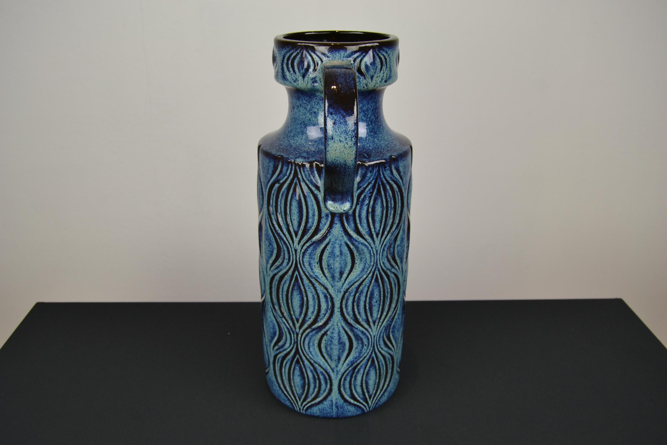 Blue Ceramic Floor Vase with Handle by Scheurich, Western Germany, 1960s In Good Condition In Antwerp, BE