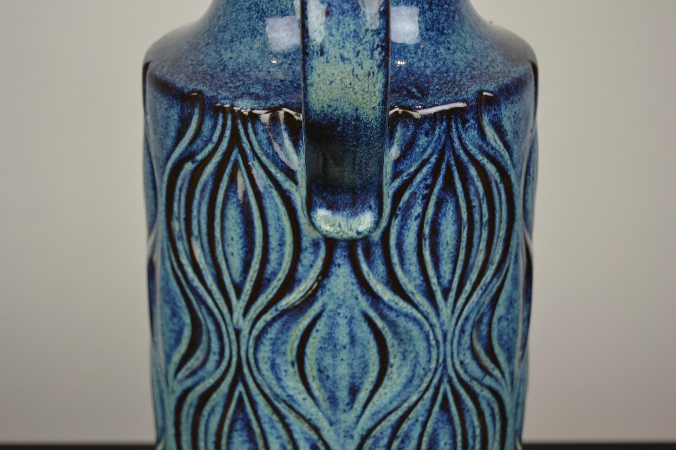 Blue Ceramic Floor Vase with Handle by Scheurich, Western Germany, 1960s 1