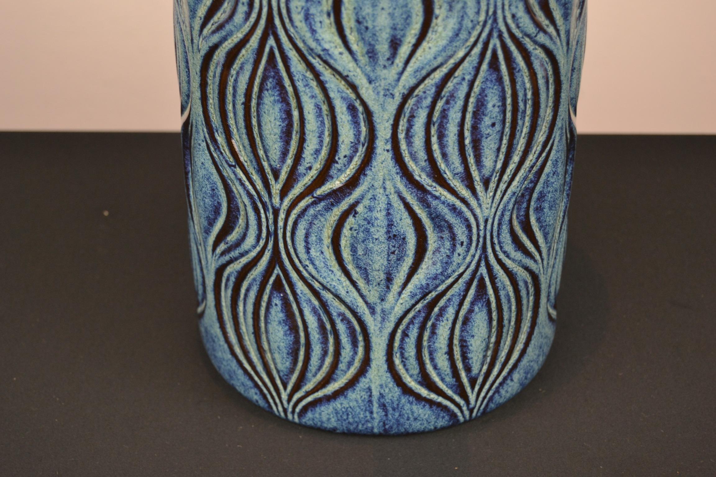 Blue Ceramic Floor Vase with Handle by Scheurich, Western Germany, 1960s 2