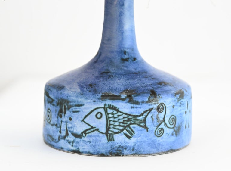 Blue Ceramic Jacques Blin Table Lamp For Sale at 1stDibs