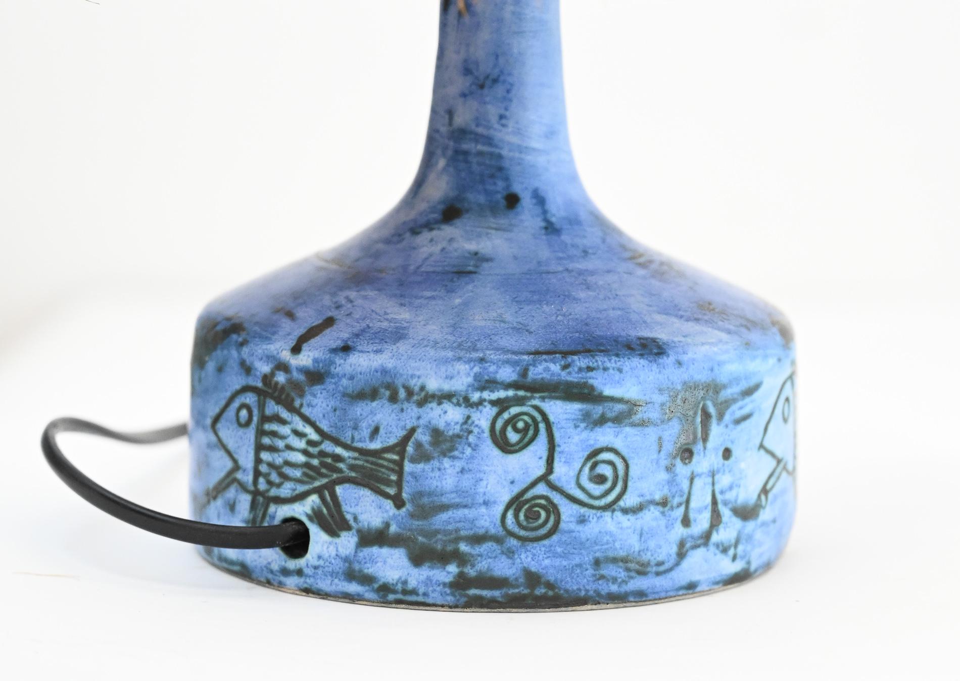 Mid-Century Modern Blue Ceramic Jacques Blin Table Lamp
