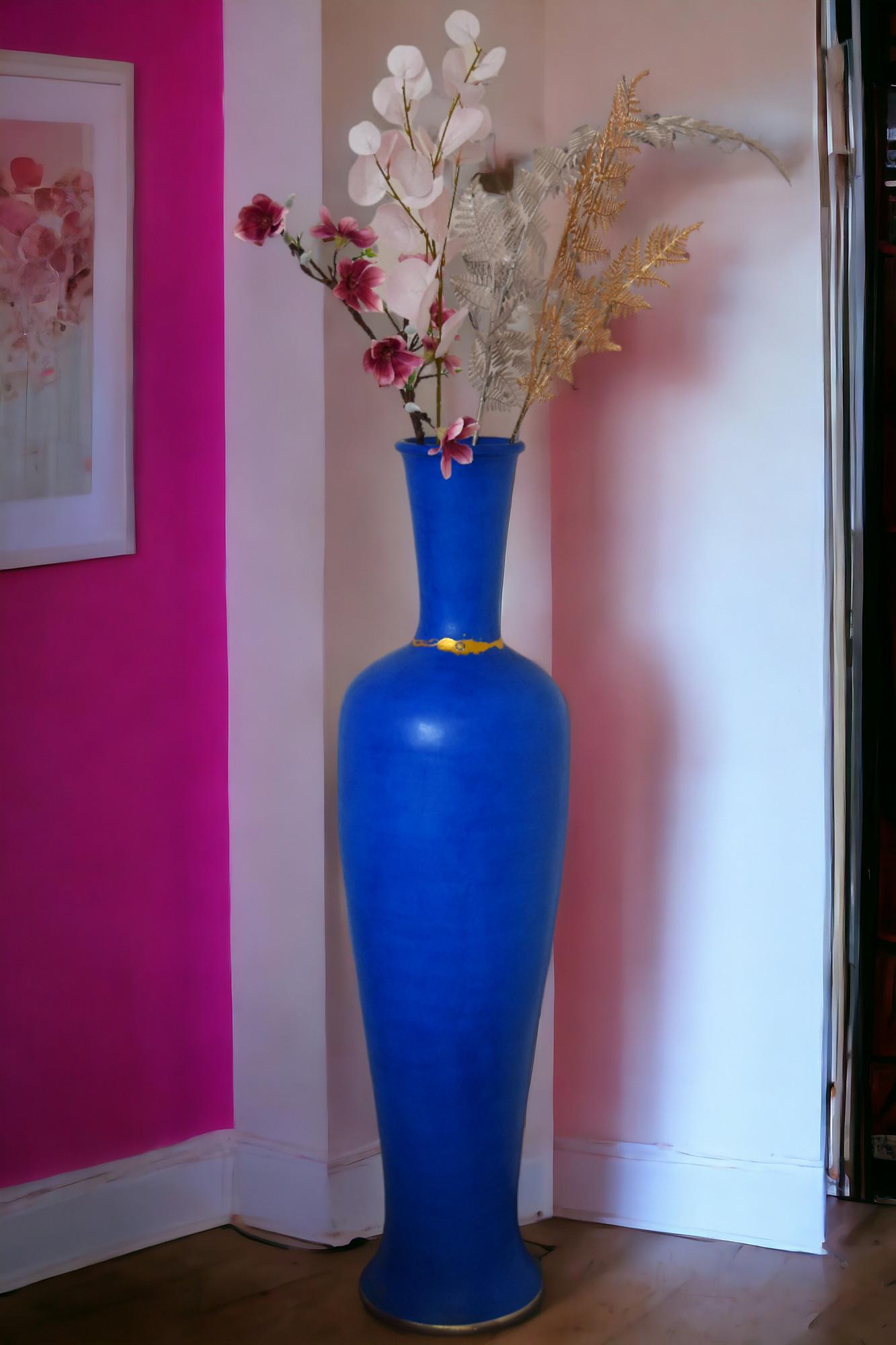 Oro Vasetti di ceramica blu con strass in vendita