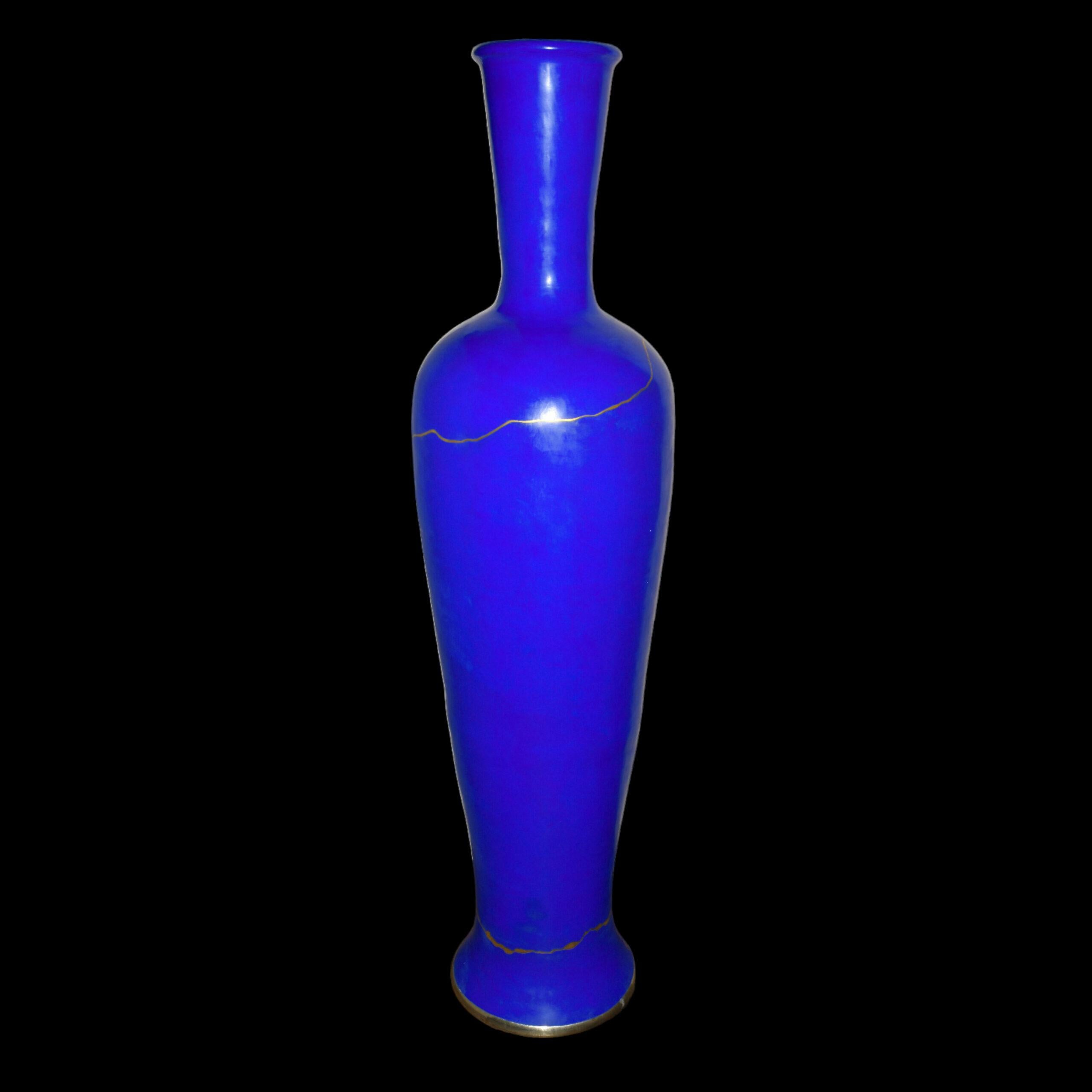 Vasetti di ceramica blu con razze gialle In condizioni Nuovo in vendita a MEAUX, FR