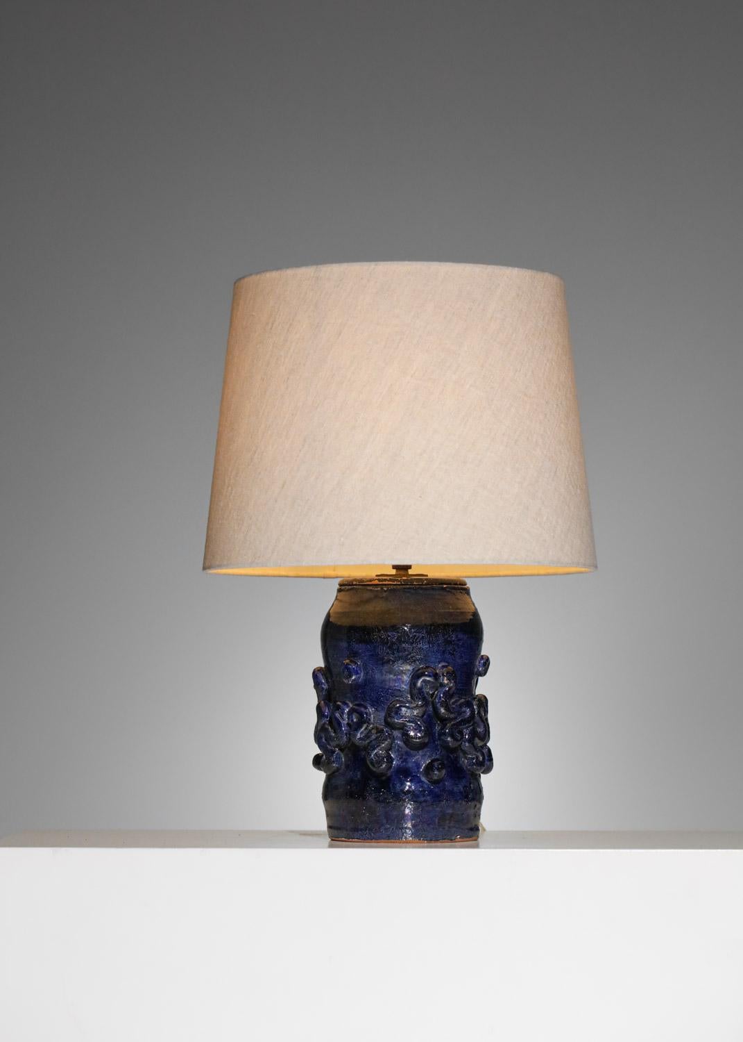 Blue Ceramic Lamp Base Jean Austruy 50's - G446 For Sale 1