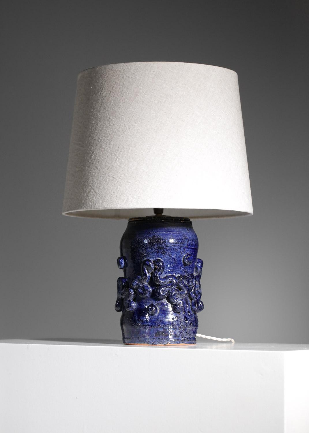 Blue Ceramic Lamp Base Jean Austruy 50's - G446 For Sale 3