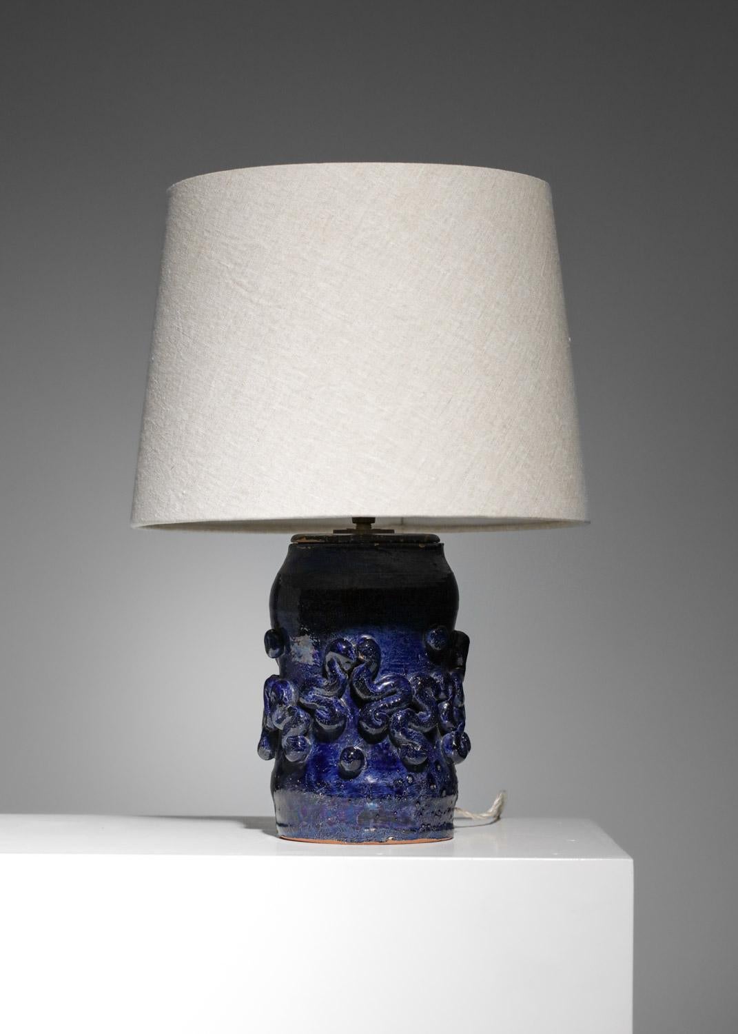 Mid-Century Modern Base de lampe en céramique bleue Jean Austruy 50''s - G446 en vente