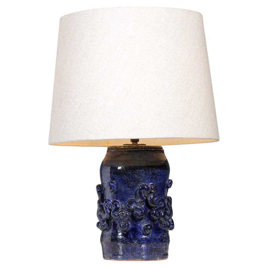 Blue Ceramic Lamp Base Jean Austruy 50's - G446 For Sale
