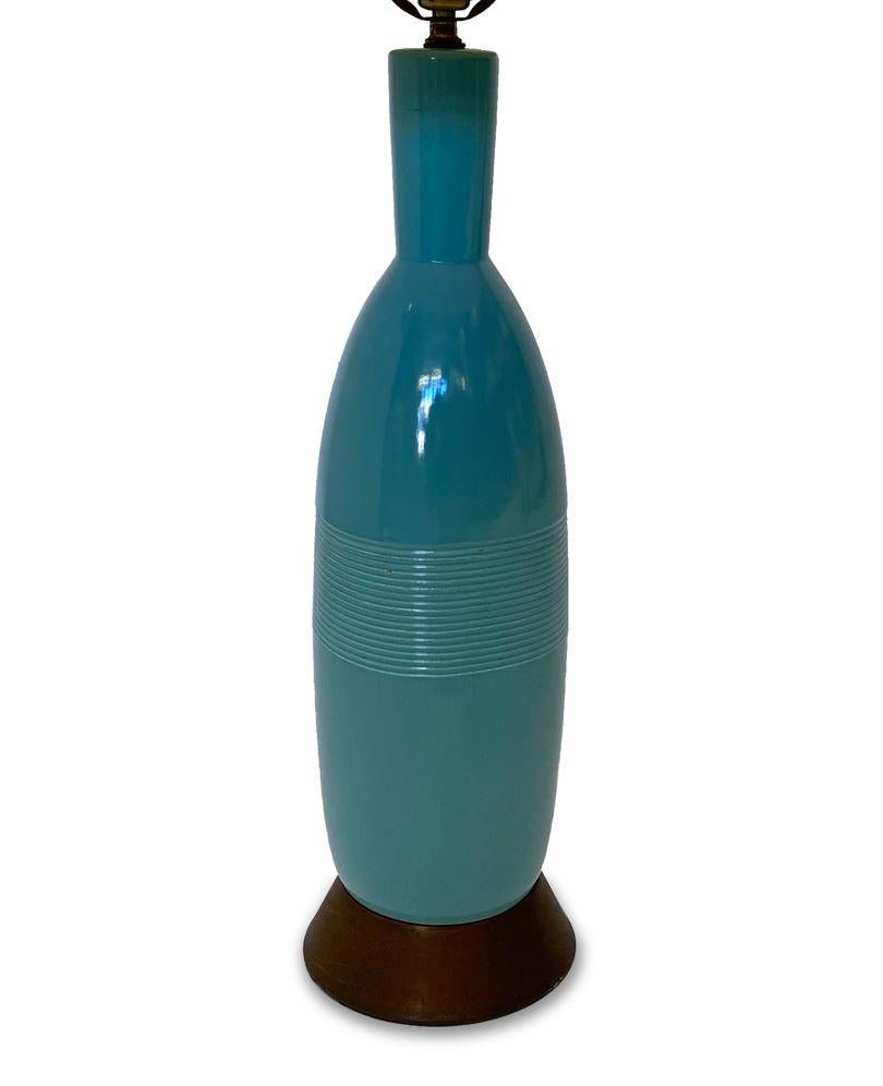 Blue Ceramic Lamp In Good Condition In New York, NY
