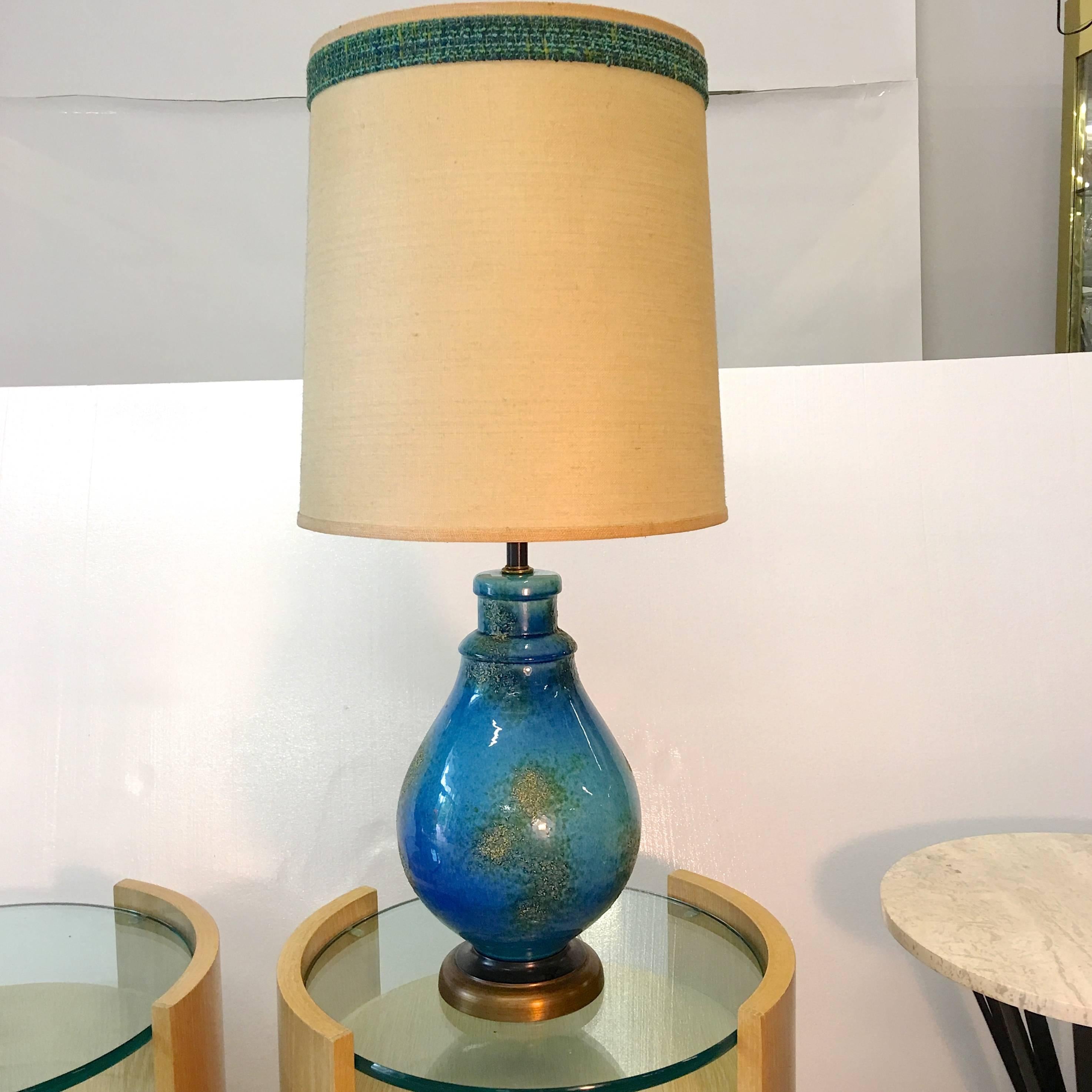 Mid-Century Modern Blue Ceramic Lamp For Sale
