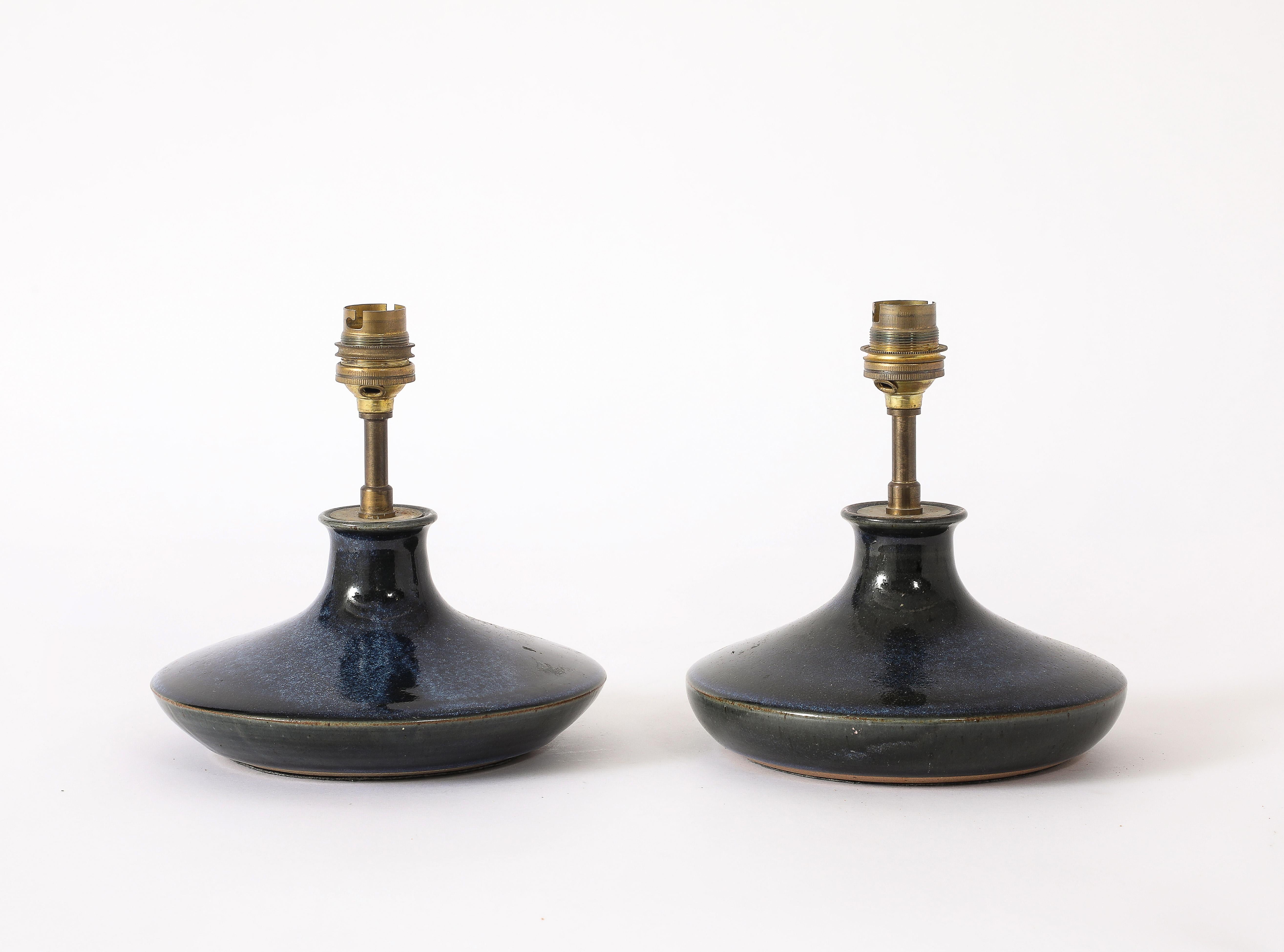 Lampes en céramique bleue, France, années 1970 en vente 3